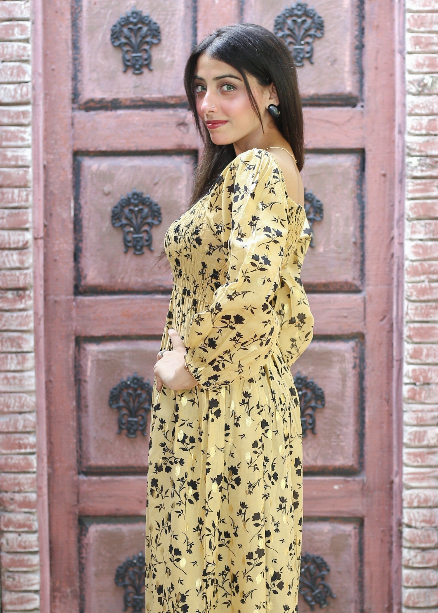zari cotton Dress in Saffron