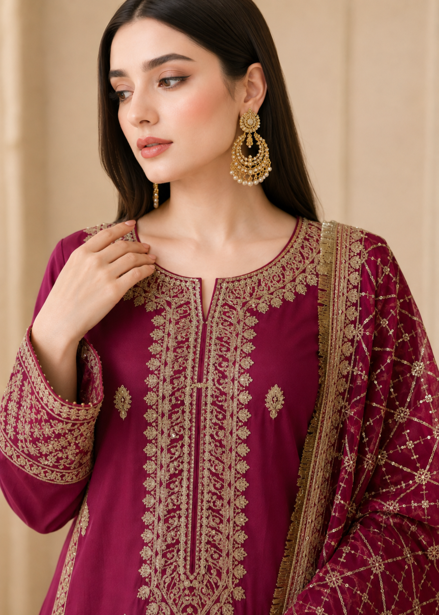 kattan silk Kurta Set in Deep pink