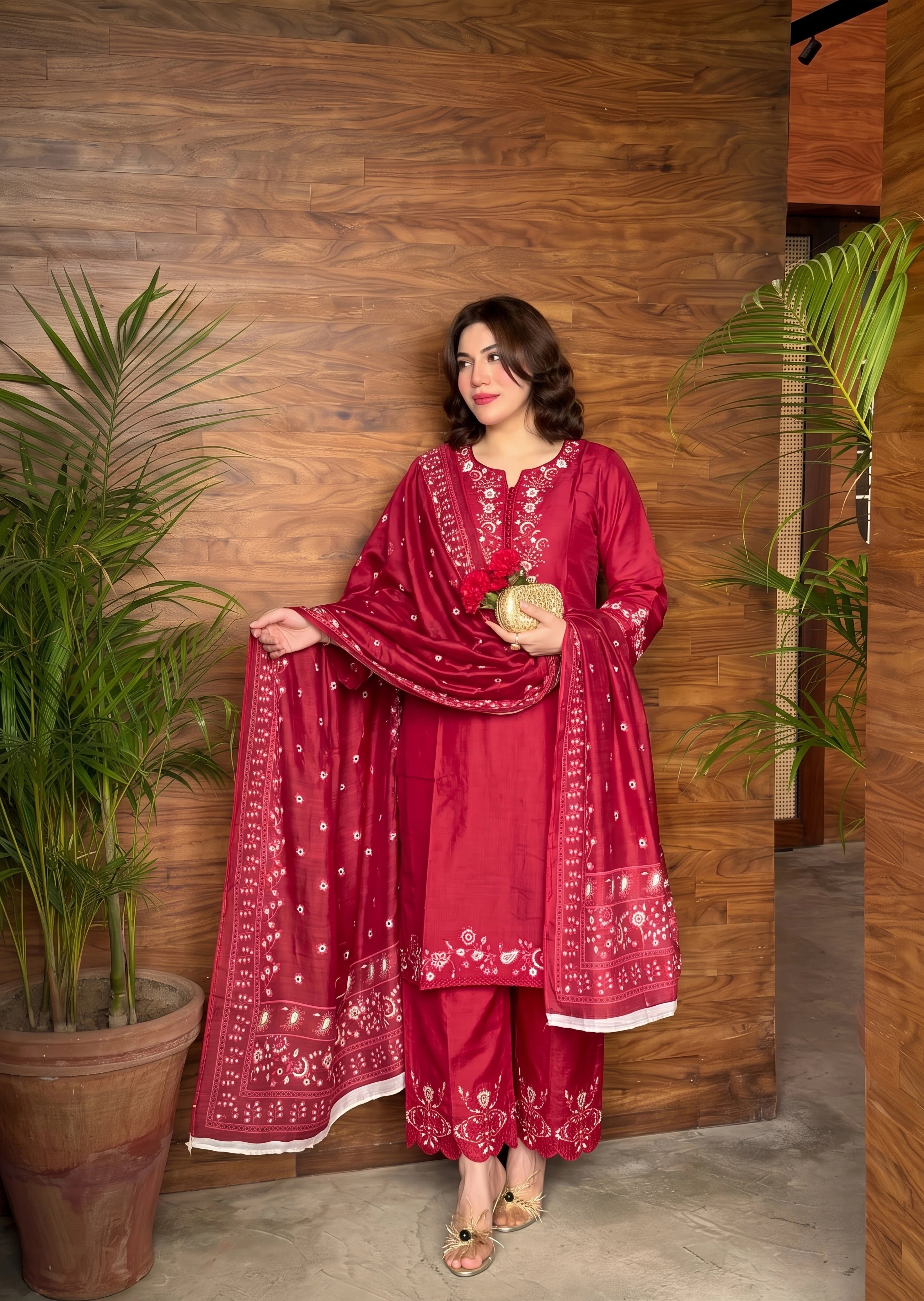 cotton linen Kurta Set in Maroon