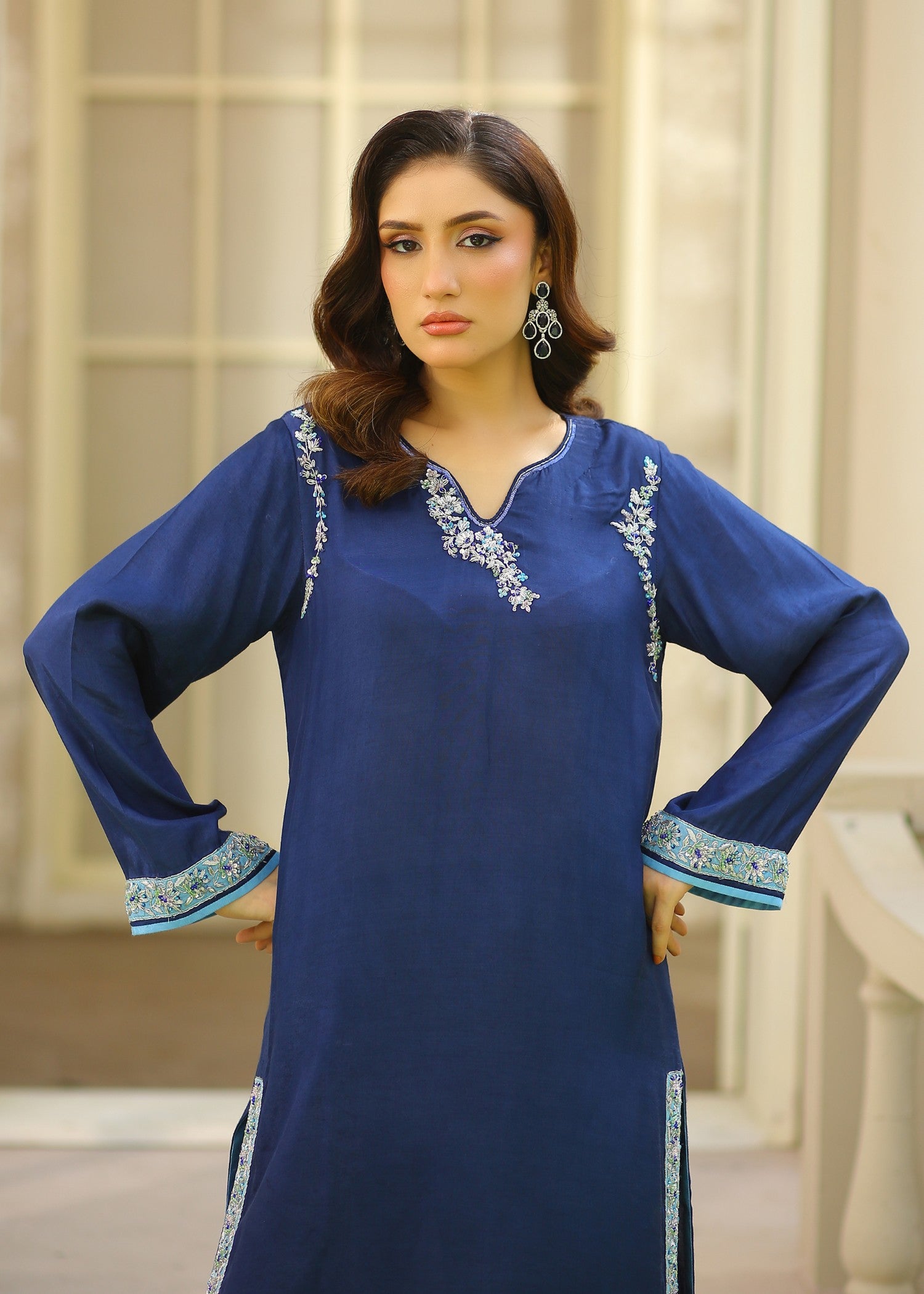 silk Kurta Set in Midnight blue