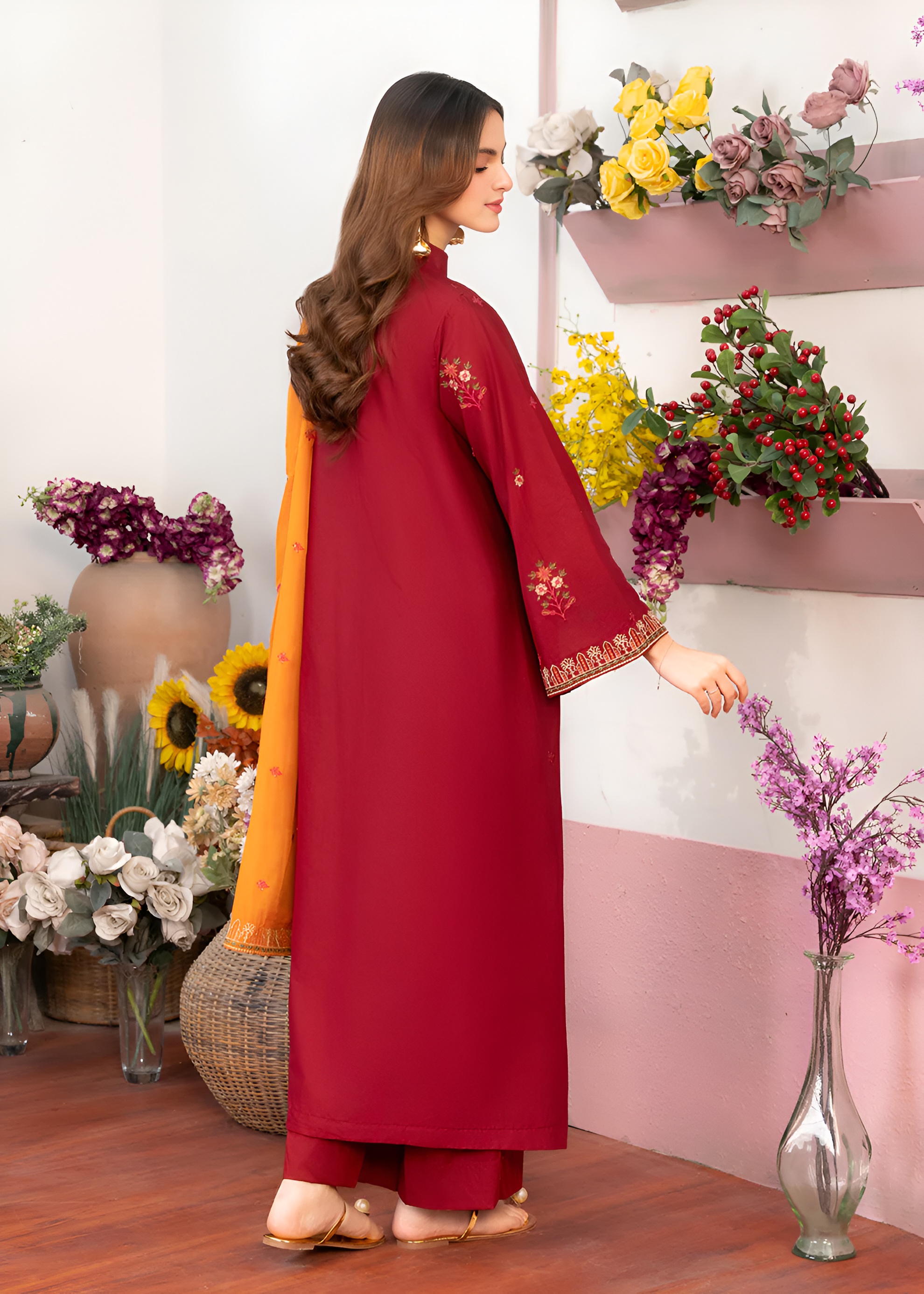 lawn Pishwas in Maroon