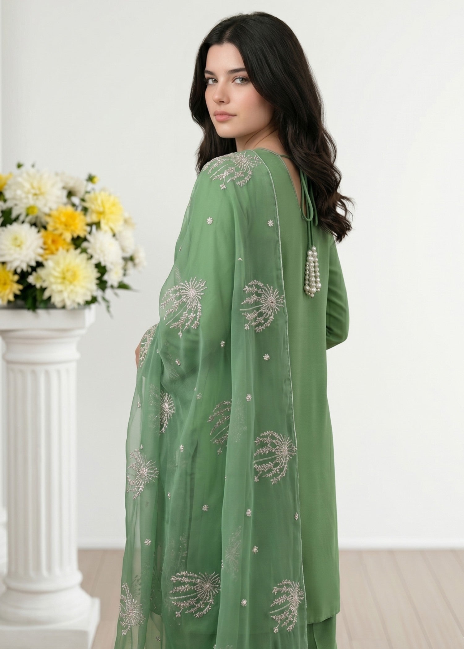 cotton Kurta Set in Jade green