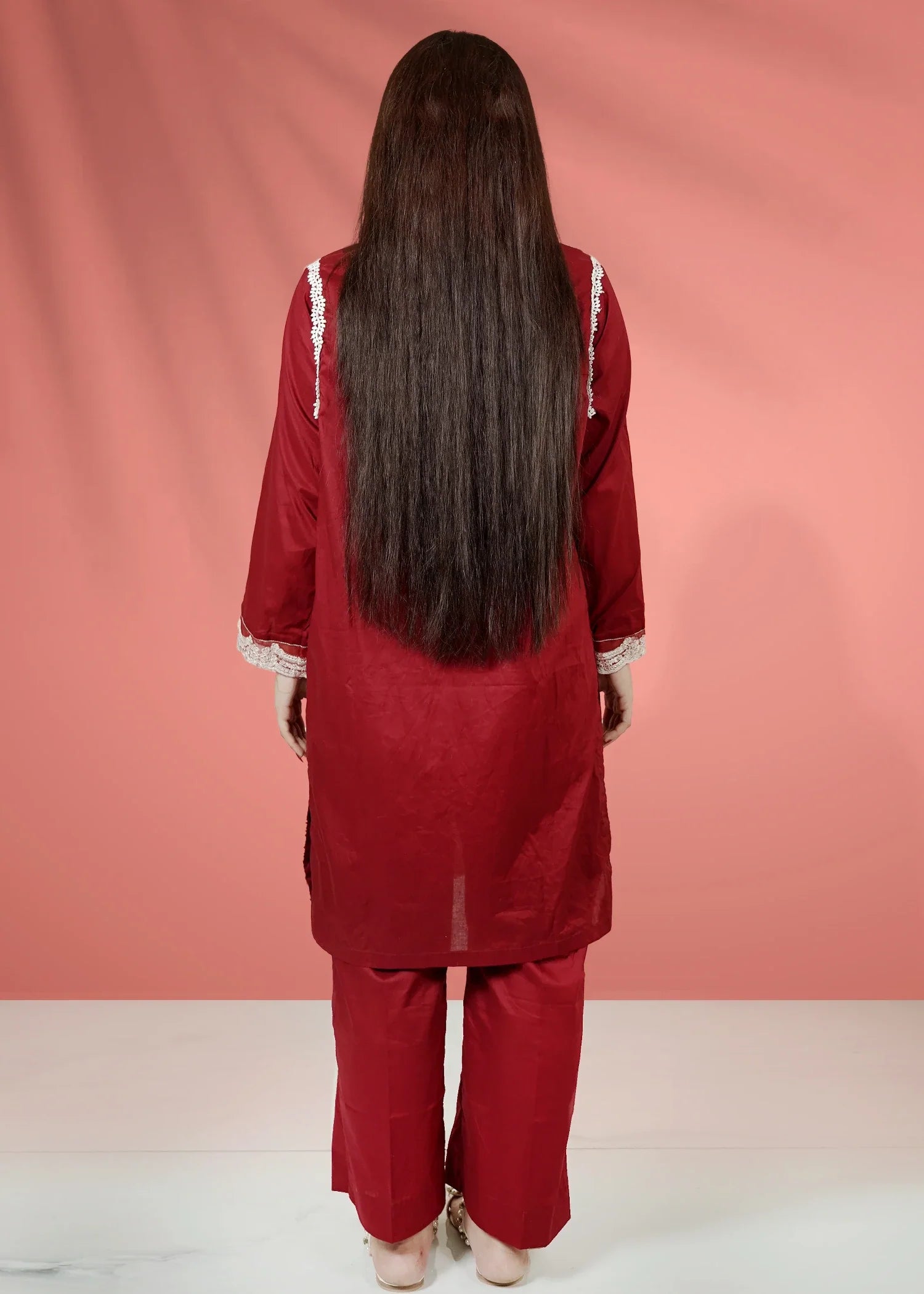 cotton Kurta Set in Cherry red