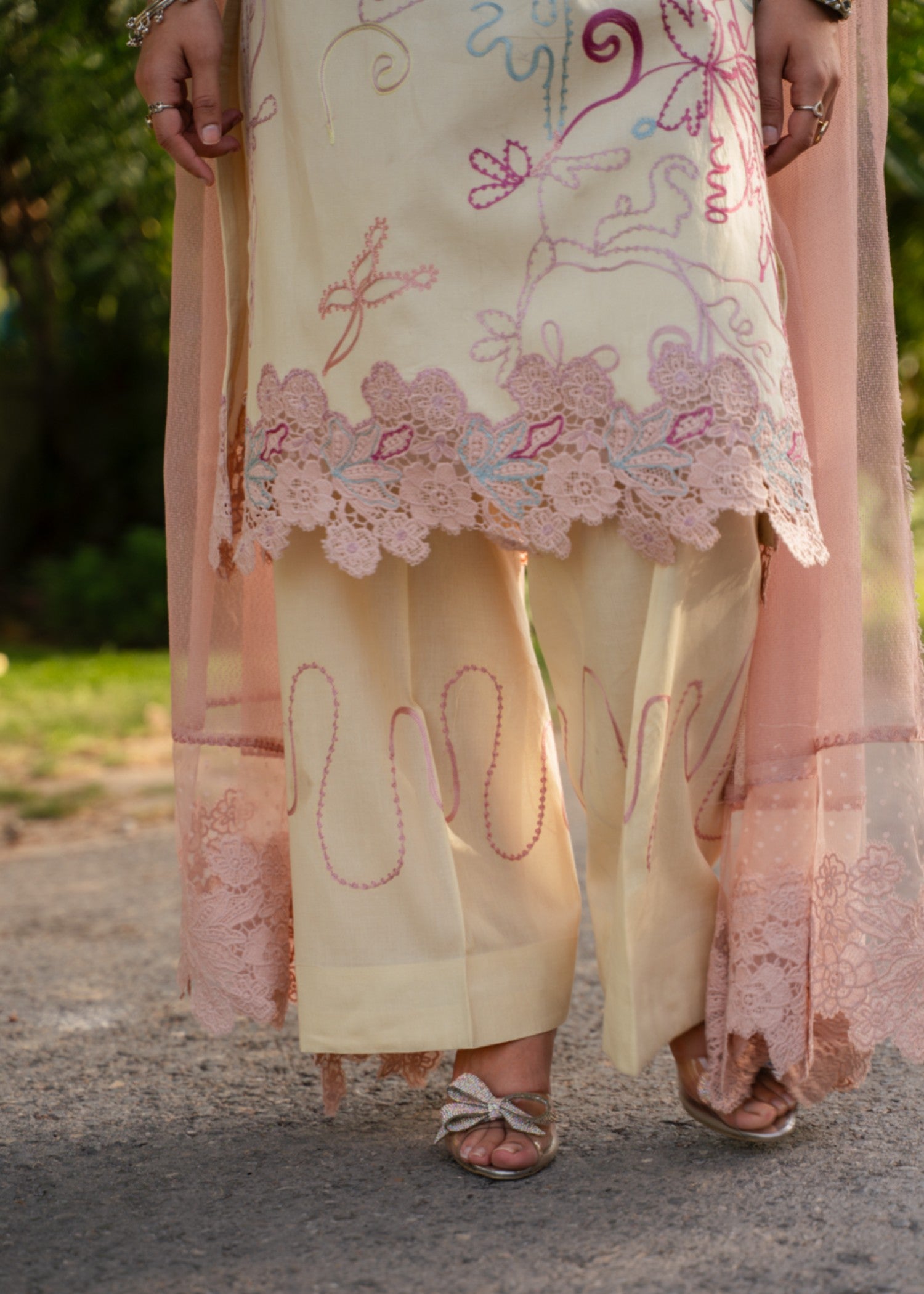 lawn cotton Kurta Set in Butter
