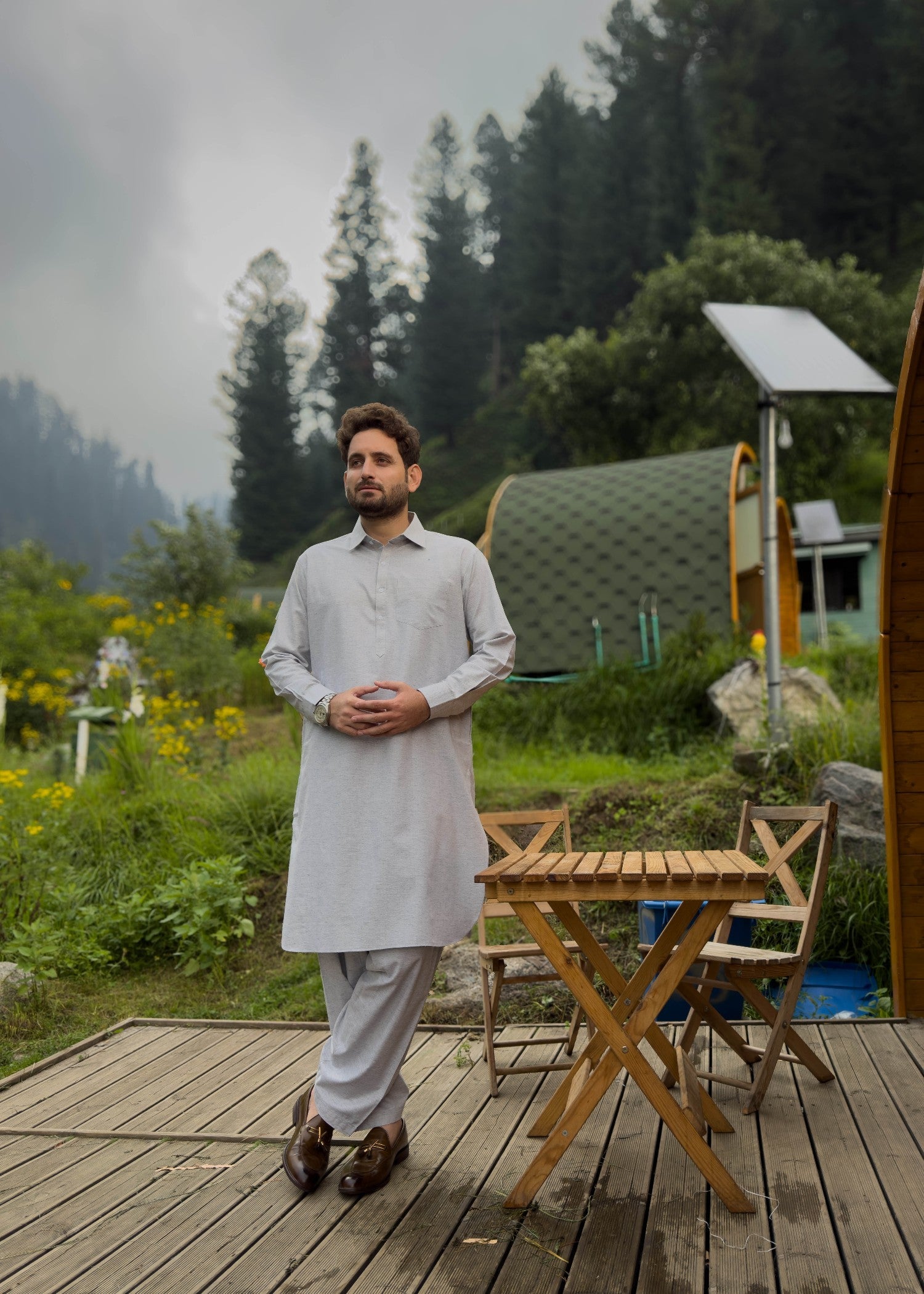 blended karandi Shalwar Kameez in Pastel grey