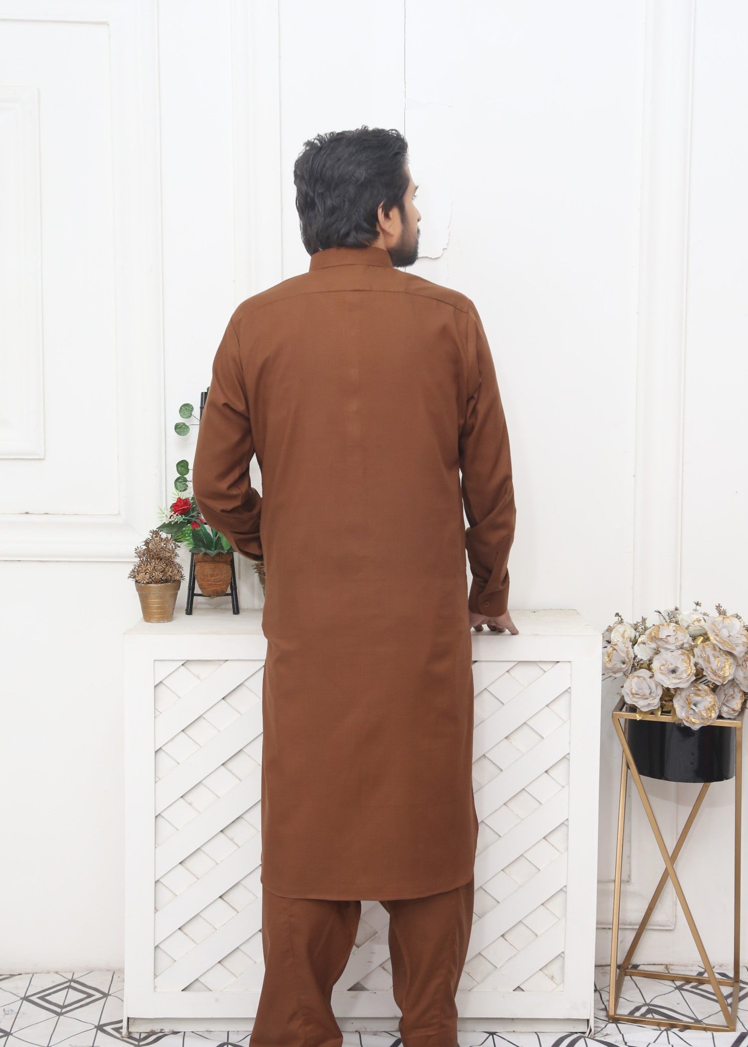 wash & wear Shalwar Kameez in Rustic brown