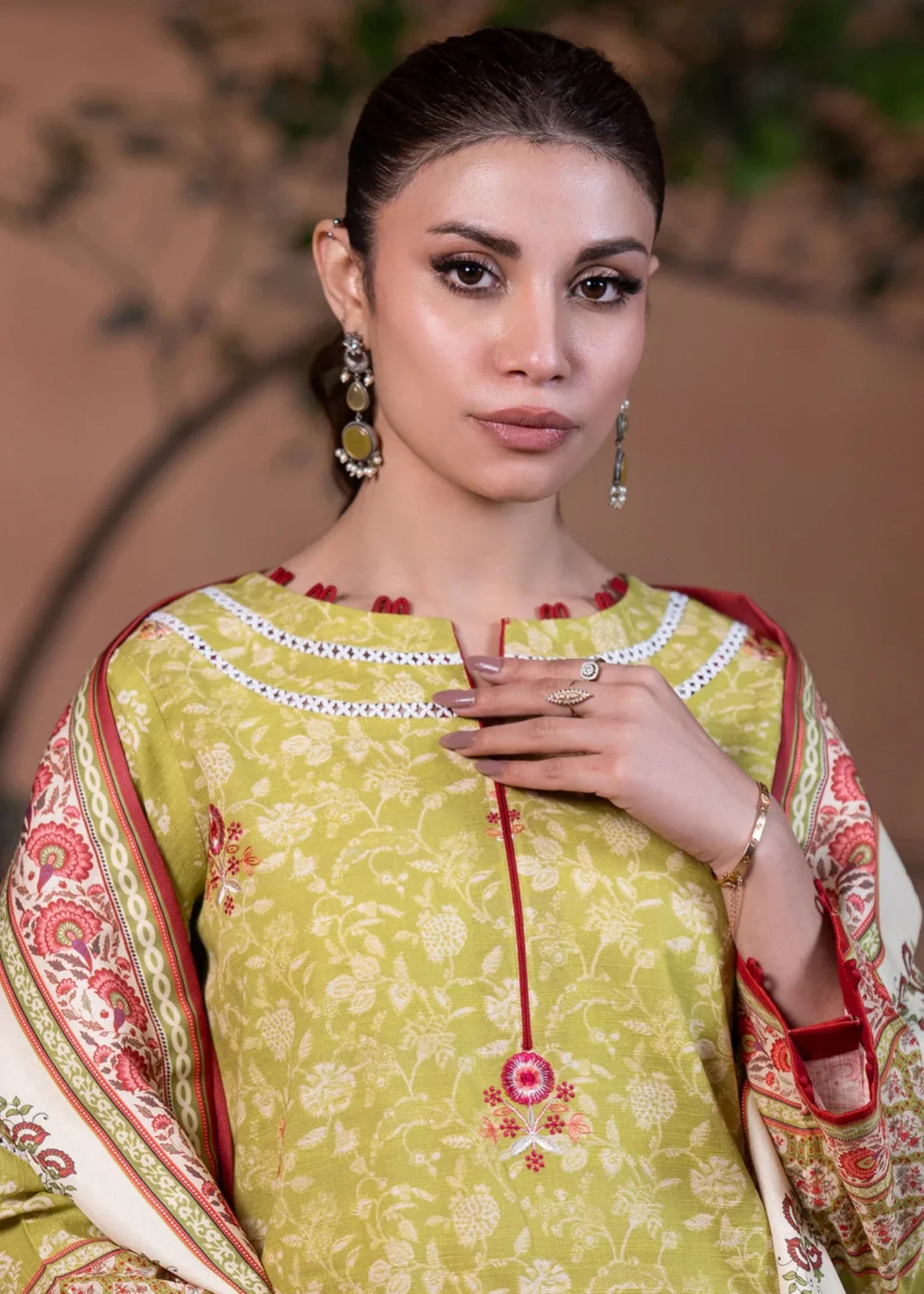 khaddar Unstitched in Yellow green