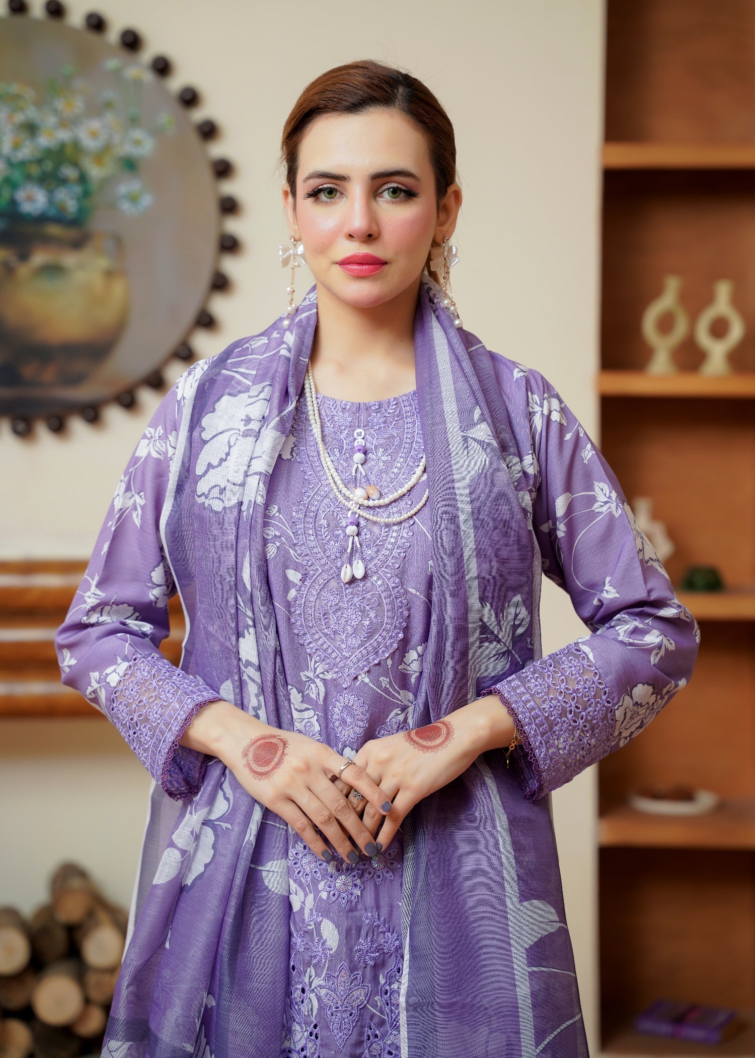 khaddi net Kurta Set in Lavender