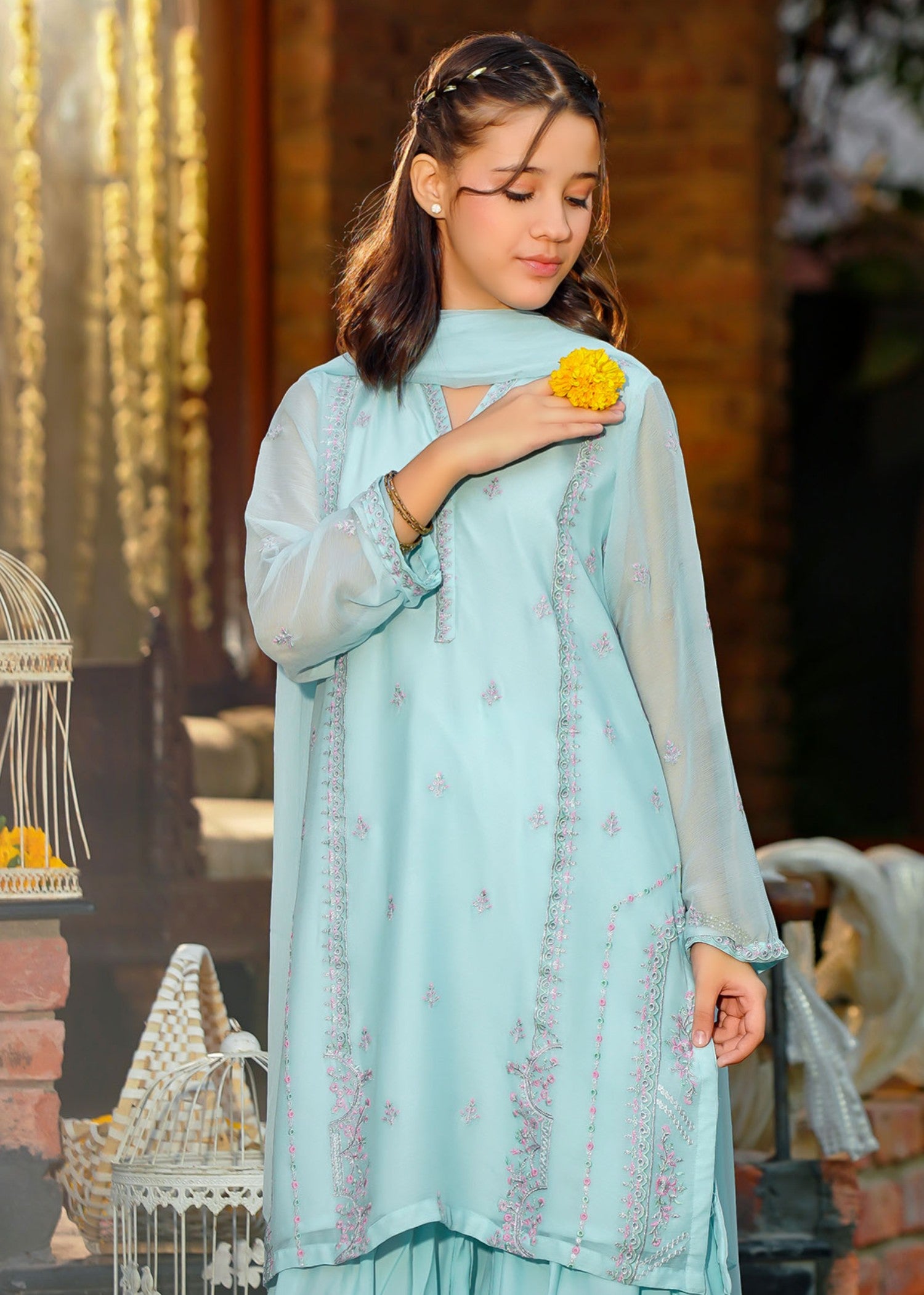crepe Gharara in Sky blue