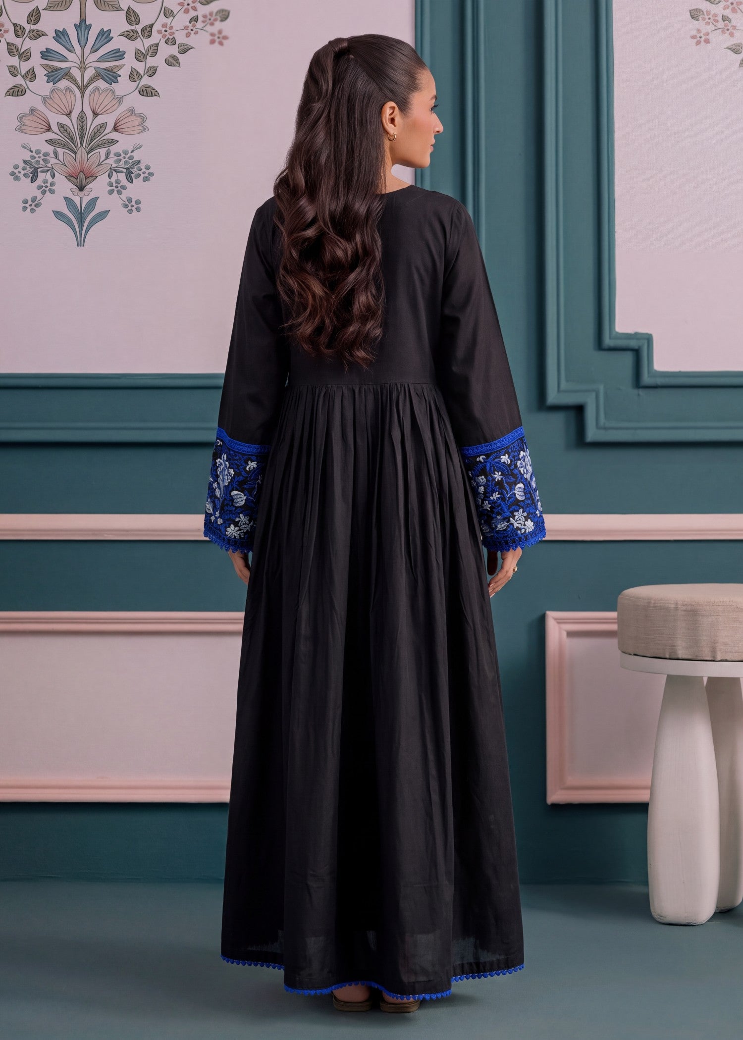 lawn Anarkali in Black