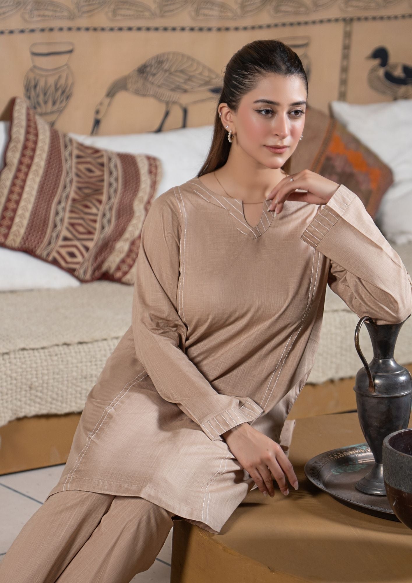 lawn cotton Co Ord Sets in Beige
