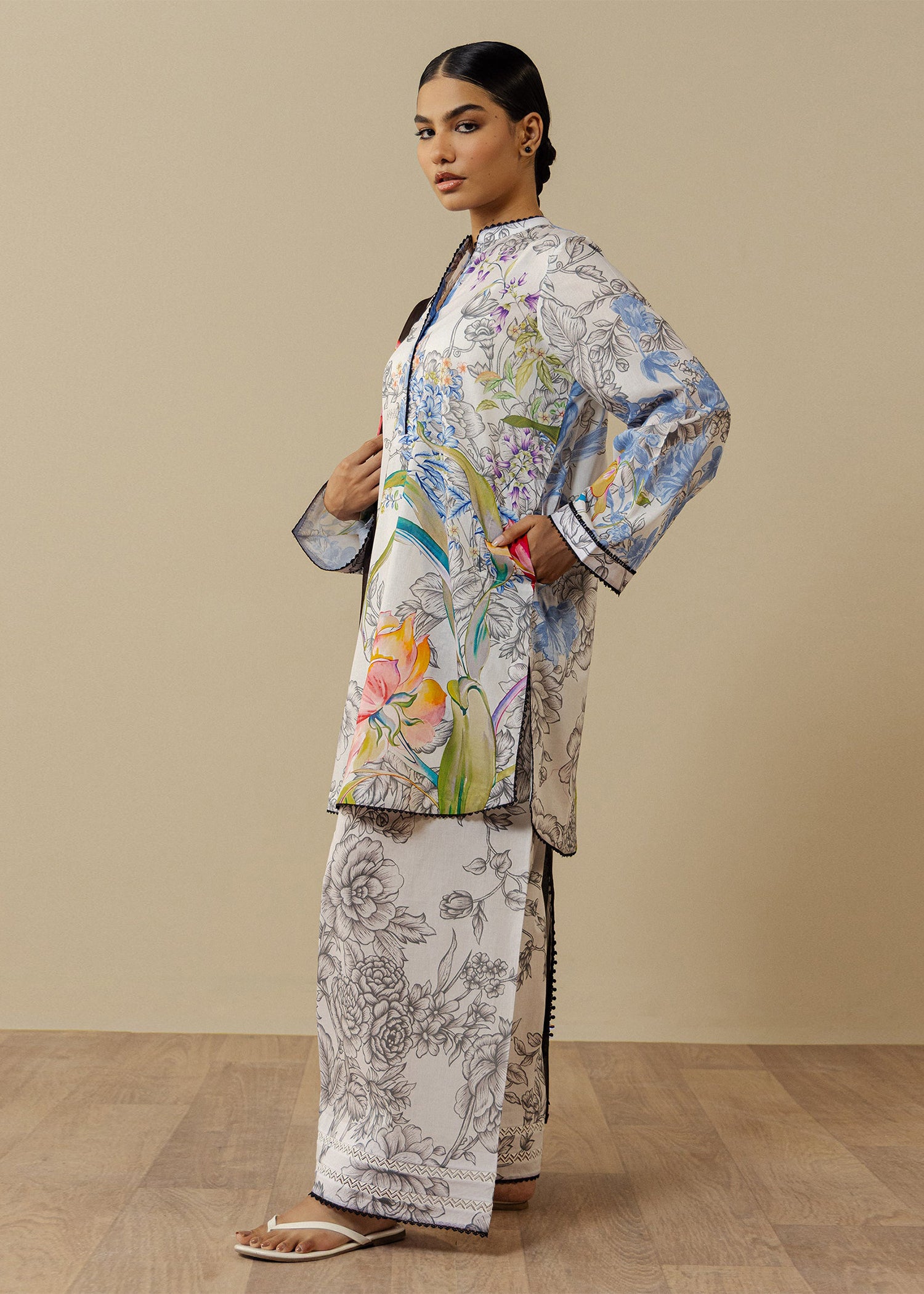 lawn Unstitched in Light blue, white