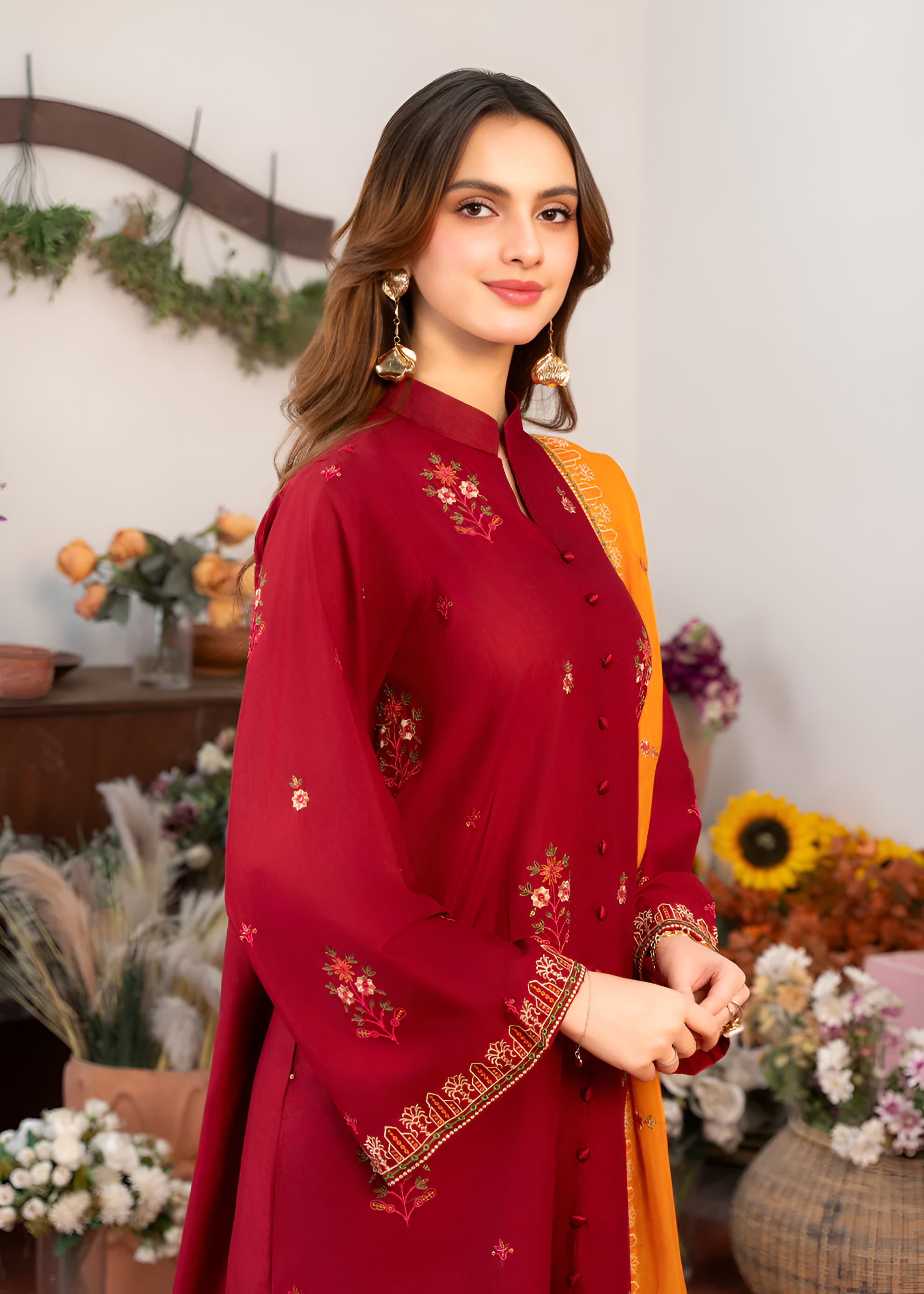 lawn Pishwas in Maroon