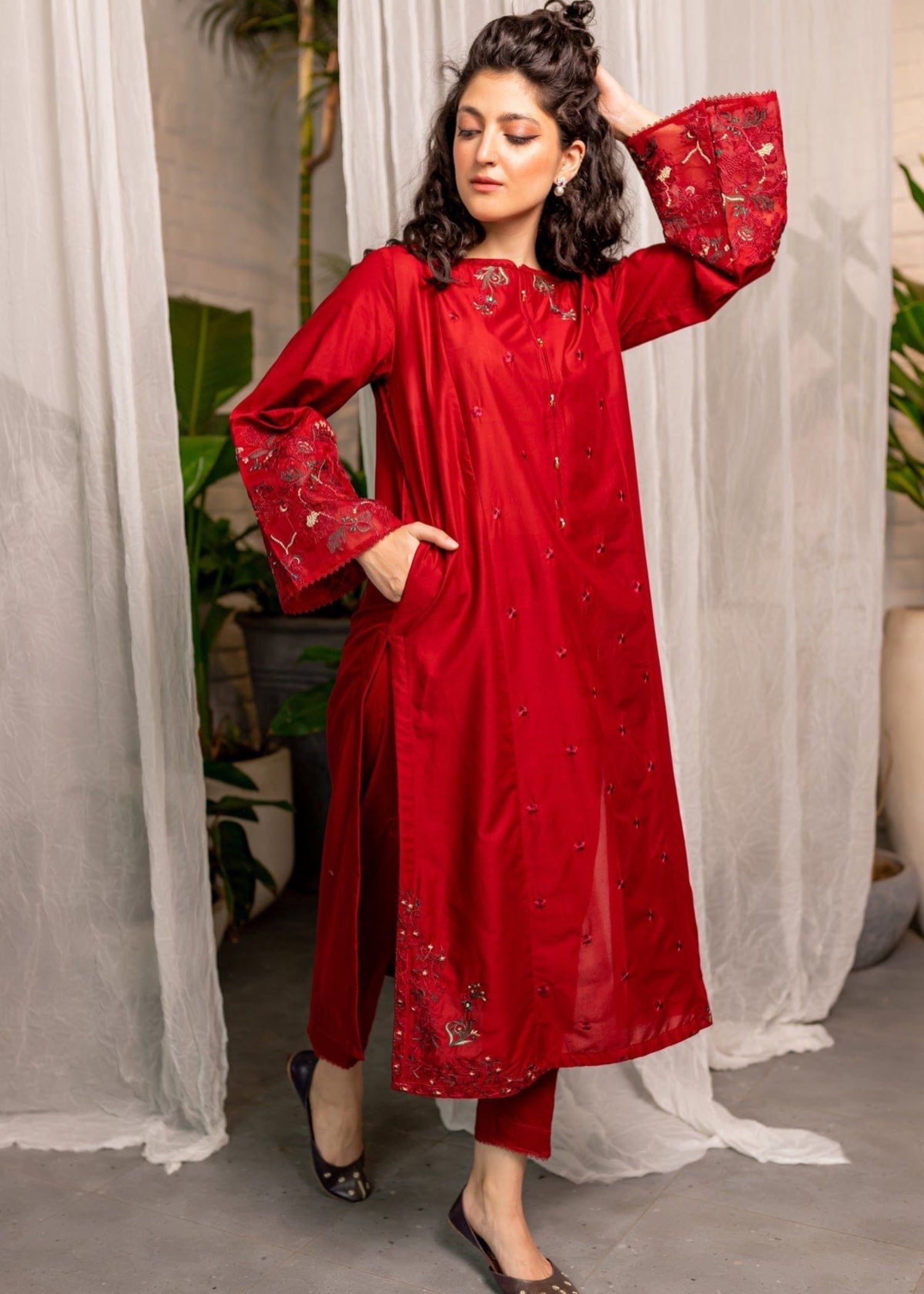 cotton viscose Kurta Set in Red