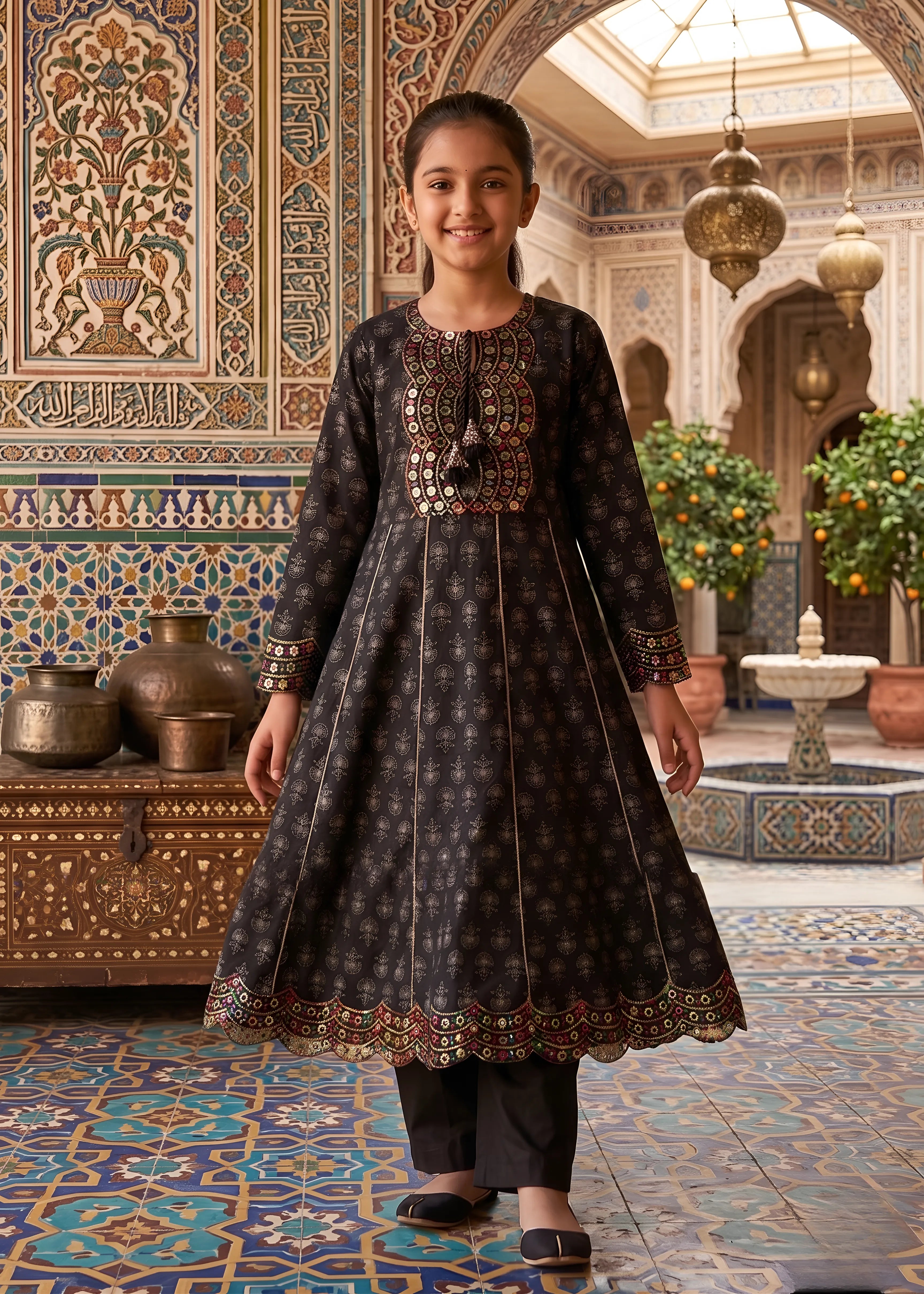 lawn cotton Pishwas in Black