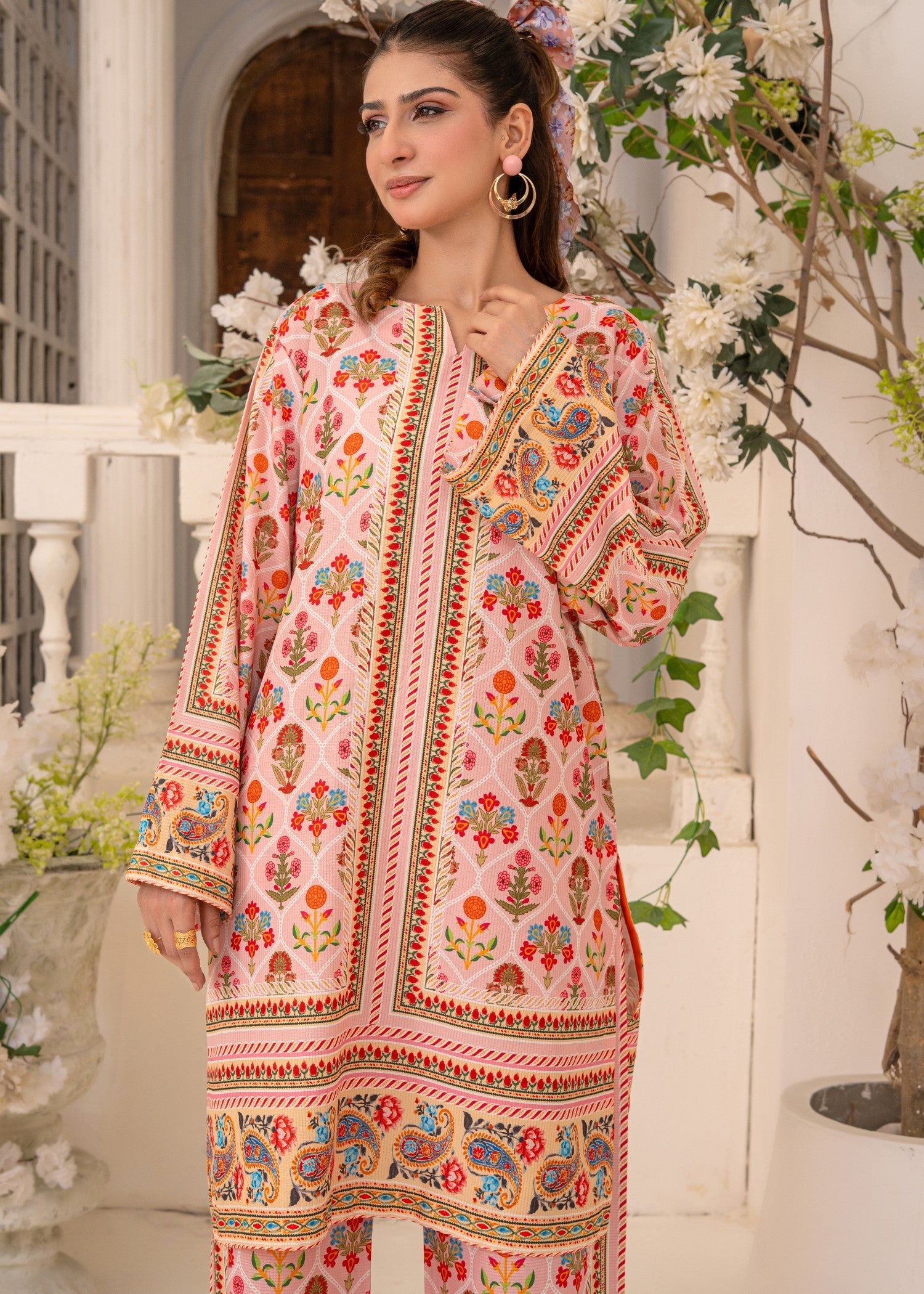 swiss lawn Co Ord Sets in Peach pink