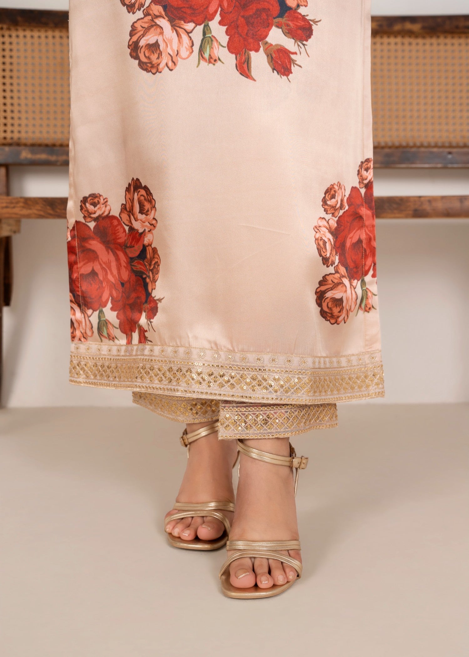 silk charmeuse Kurta Set in Cream