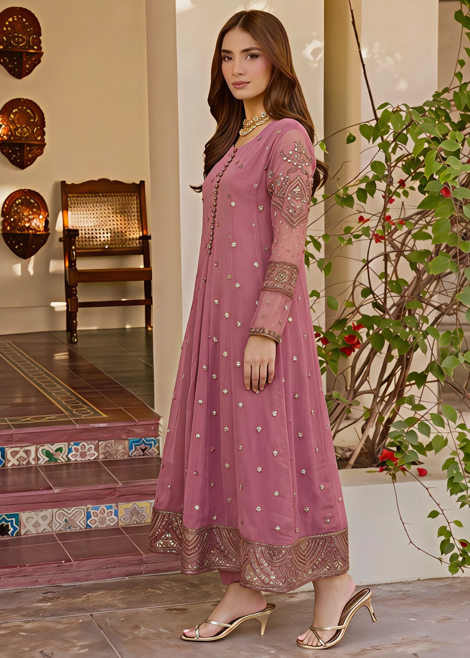 chiffon Maxi in Zinnia pink