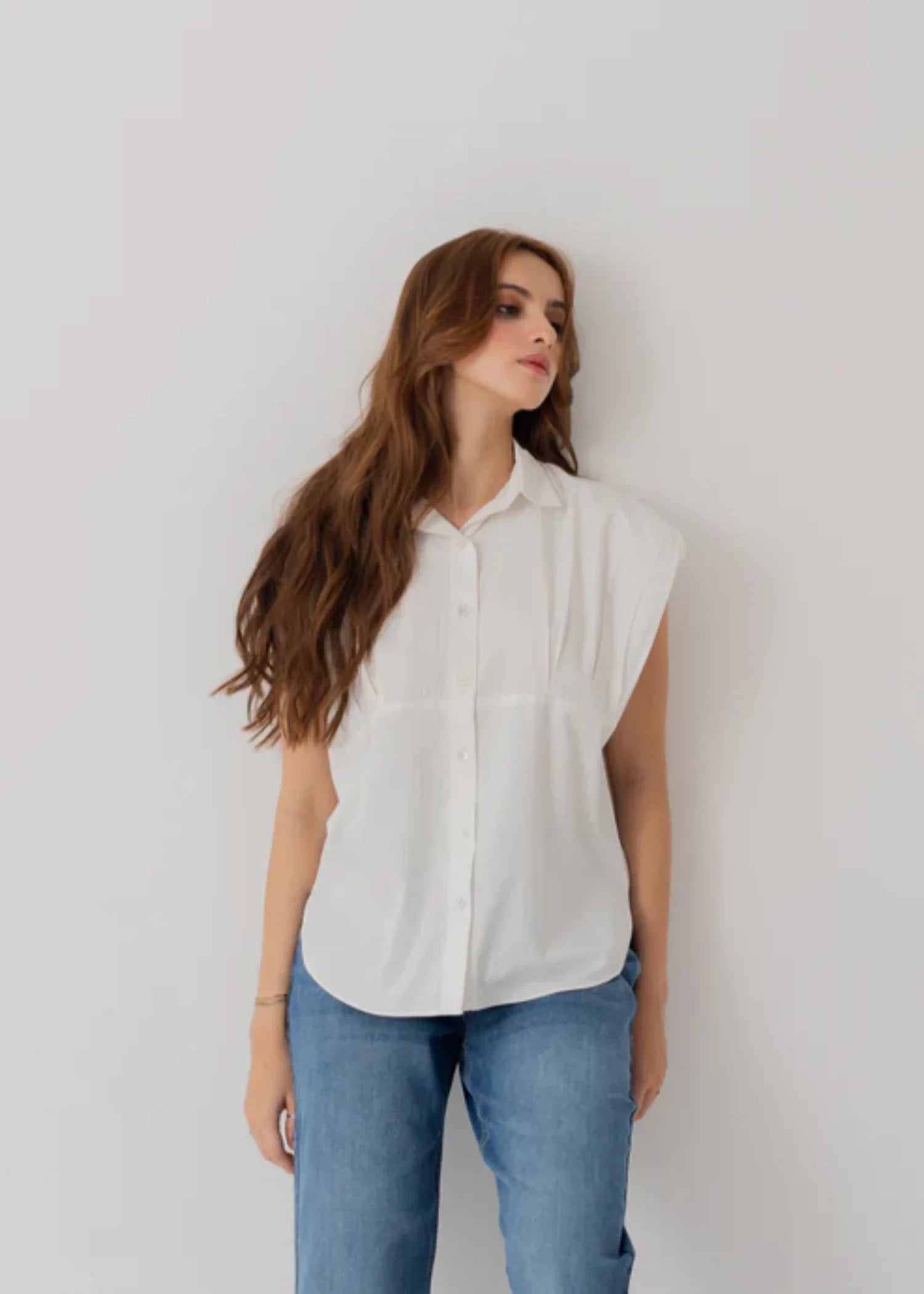 cotton satin Top in White