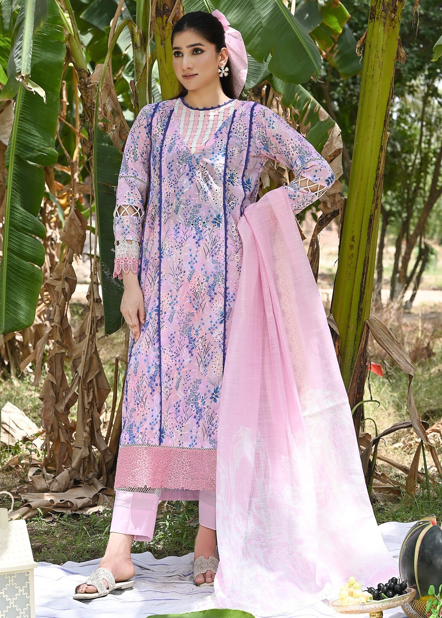 chikankari cotton Unstitched in Pink
