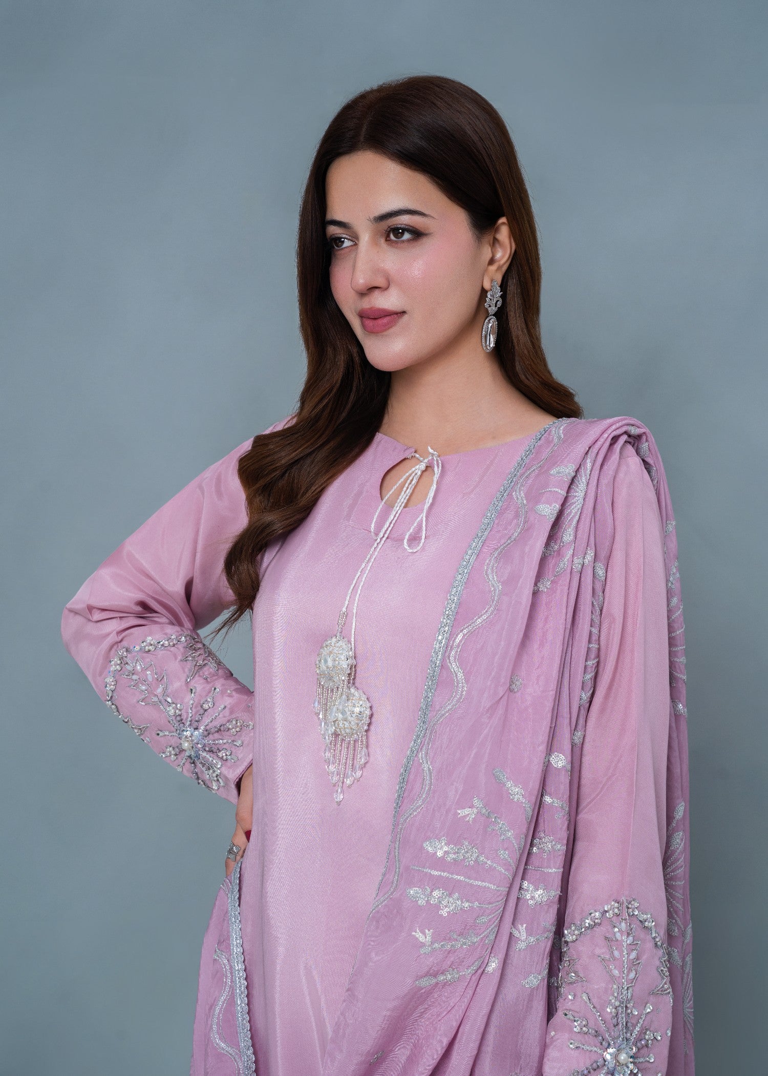 tussar silk Kurta Set in Mauve pink