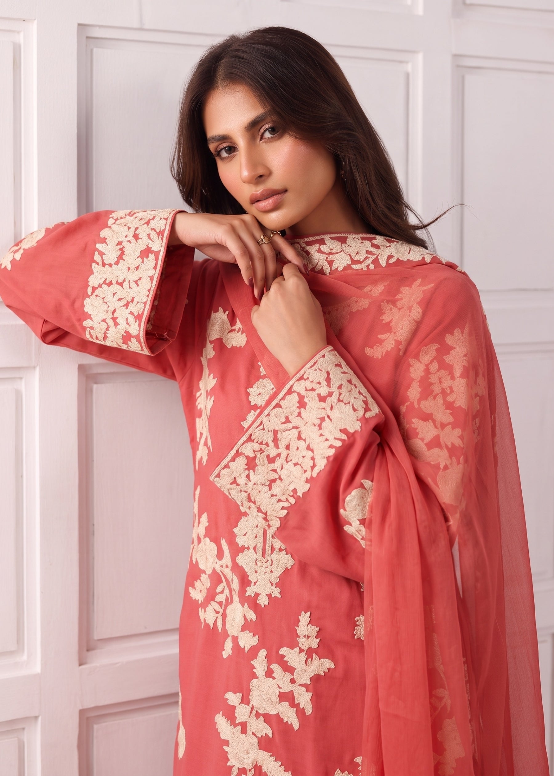 linen Kurta Set in Watermelon pink