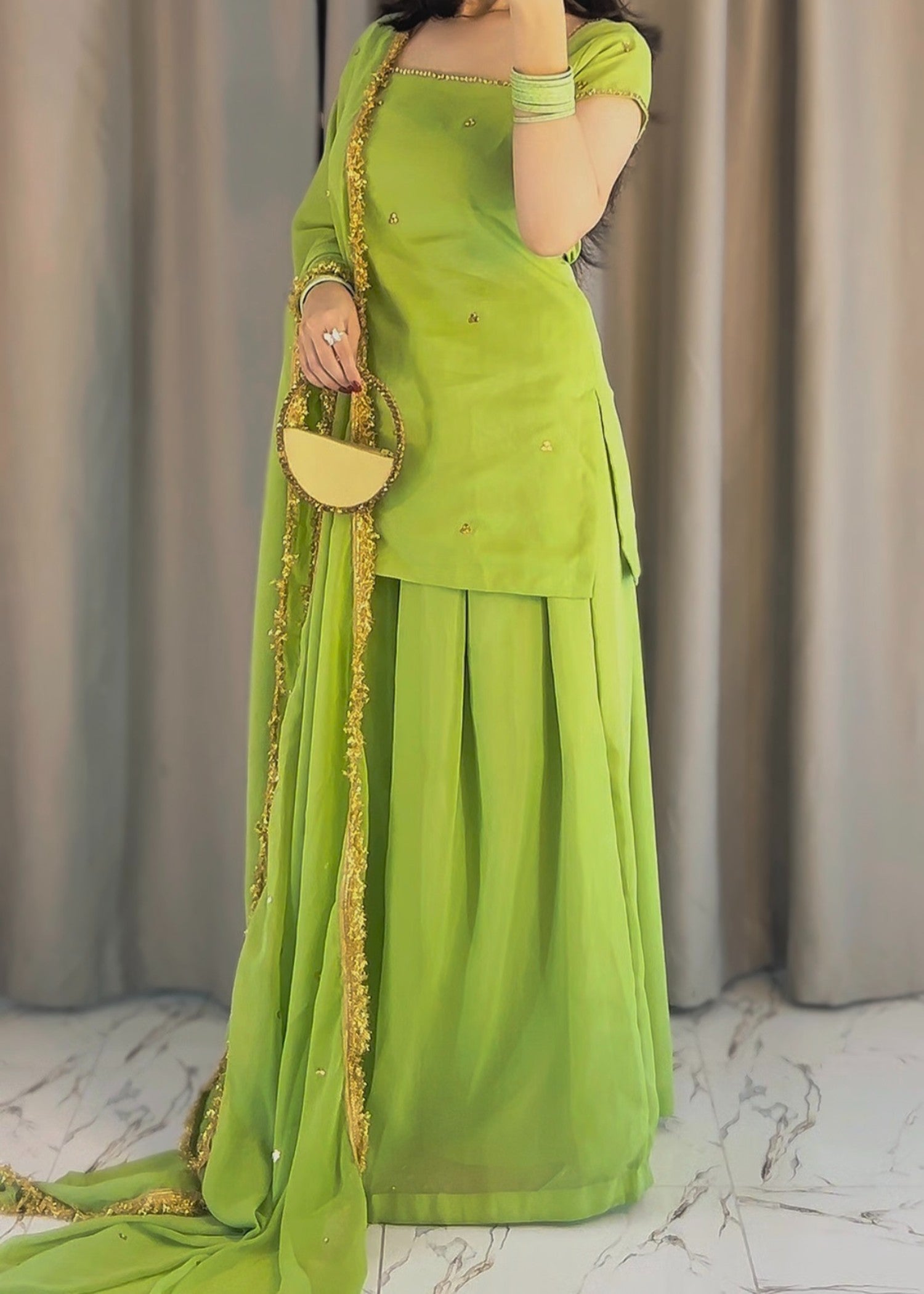 lawn Sharara in Herb green