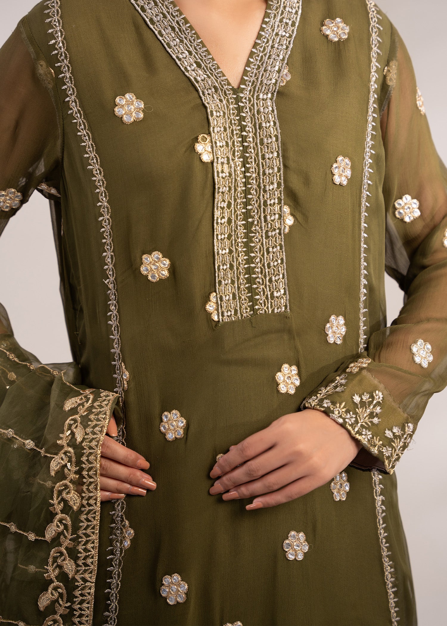 crinkle Gharara in Olive green