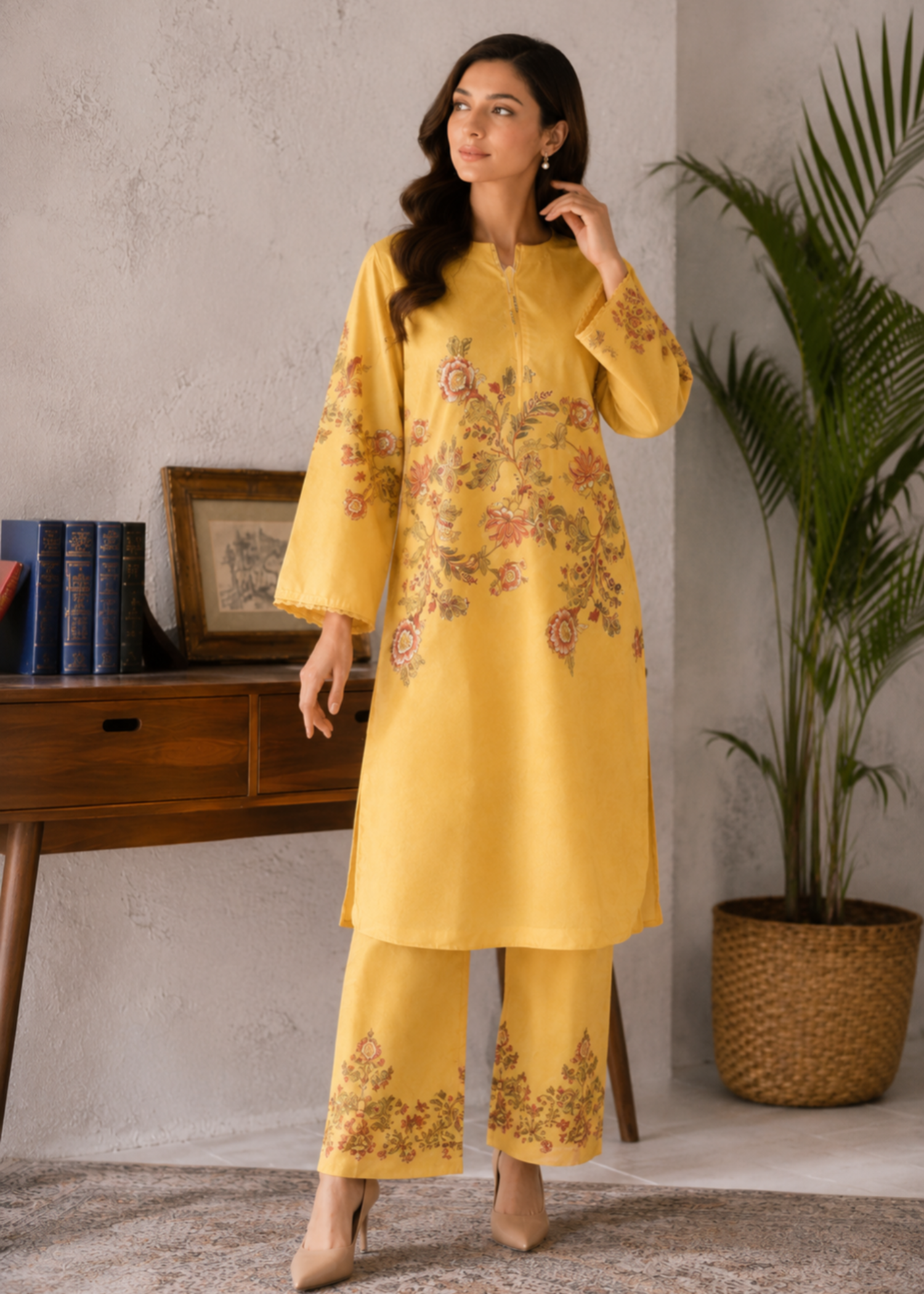 poly lawn Co Ord Sets in Lemon, green