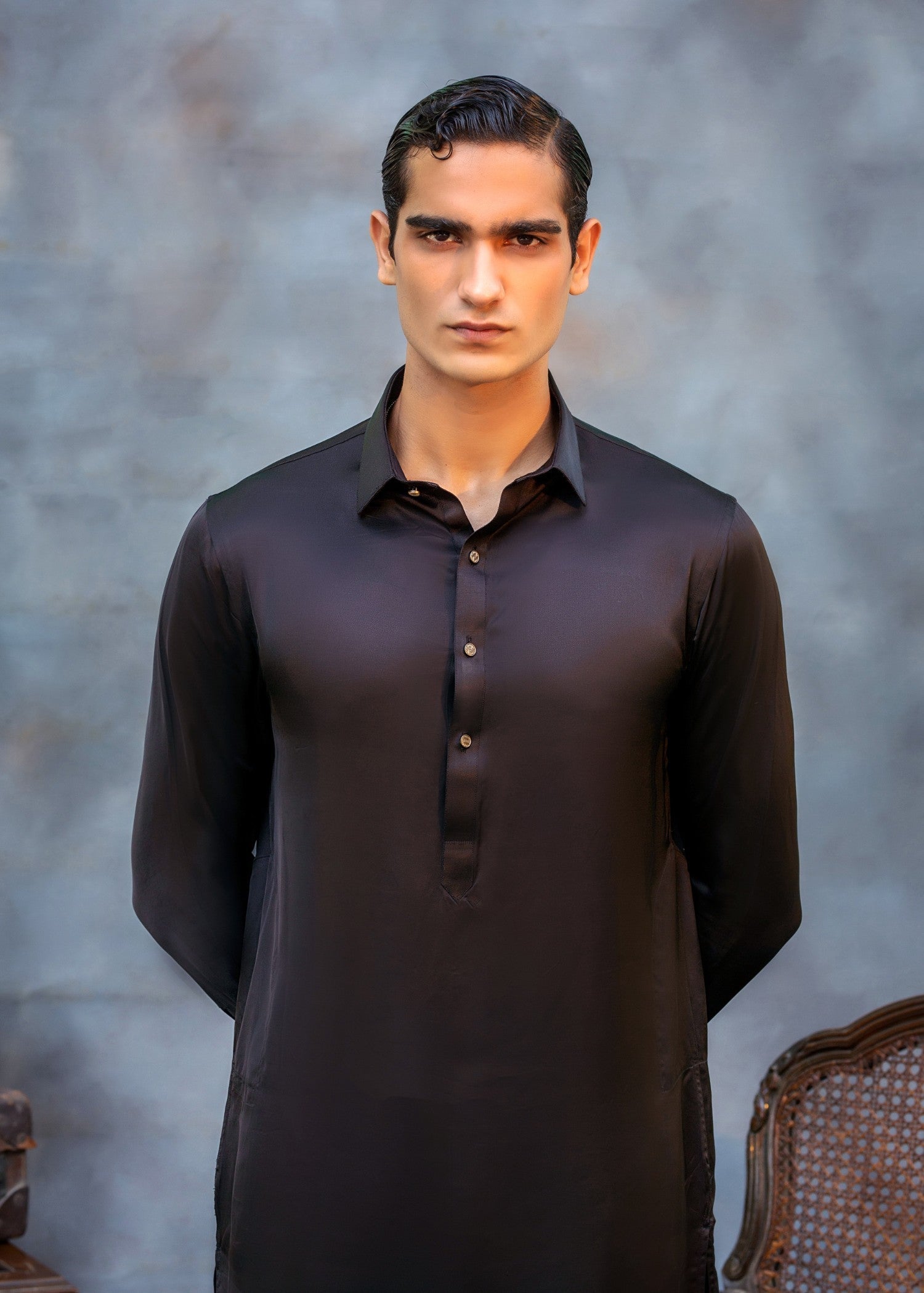 silk Shalwar Kameez in Black