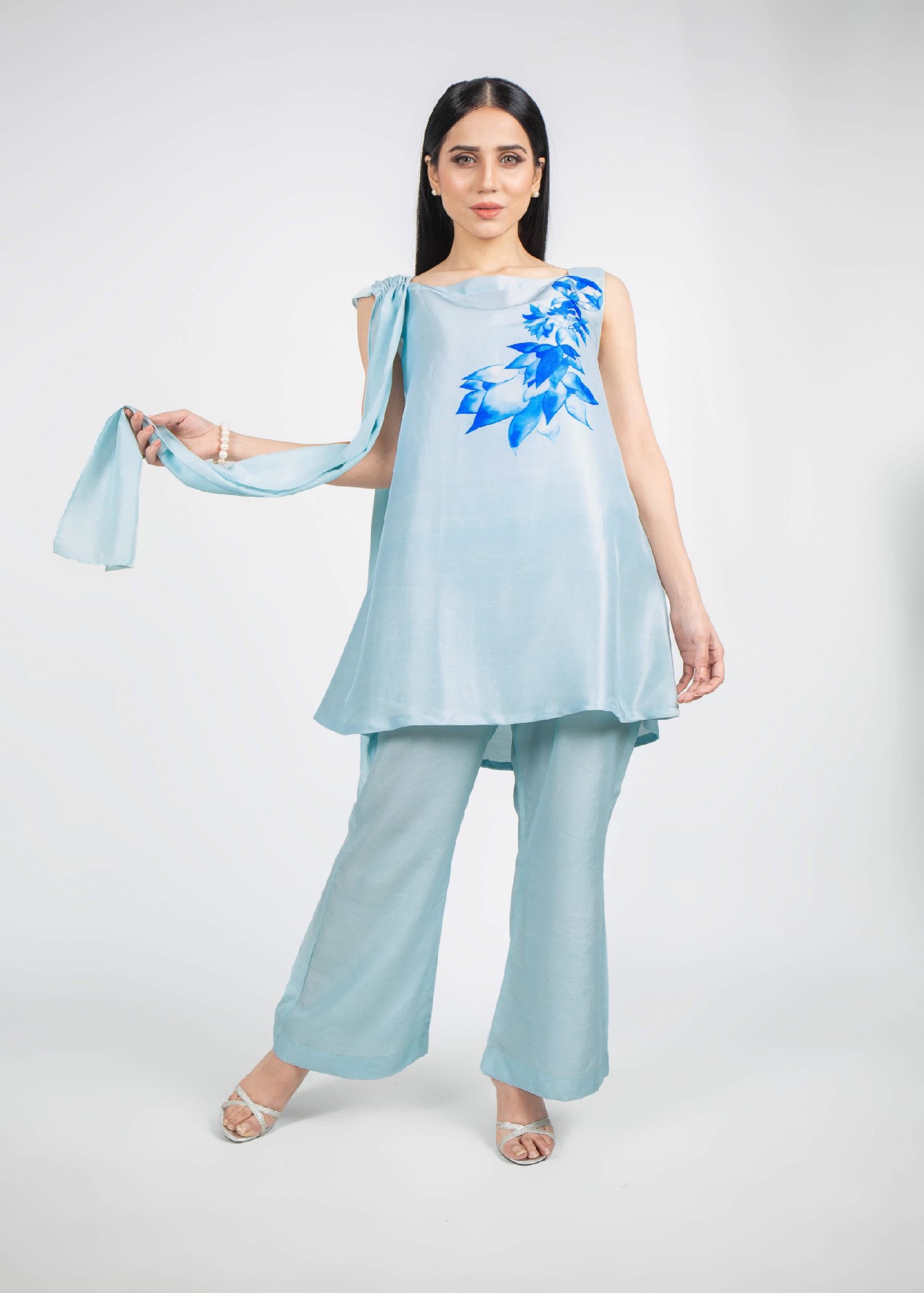 silk Short Frock in Sky blue