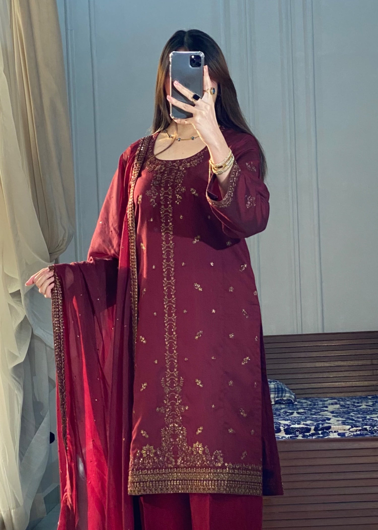 cotton silk Kurta Set in Amaranth