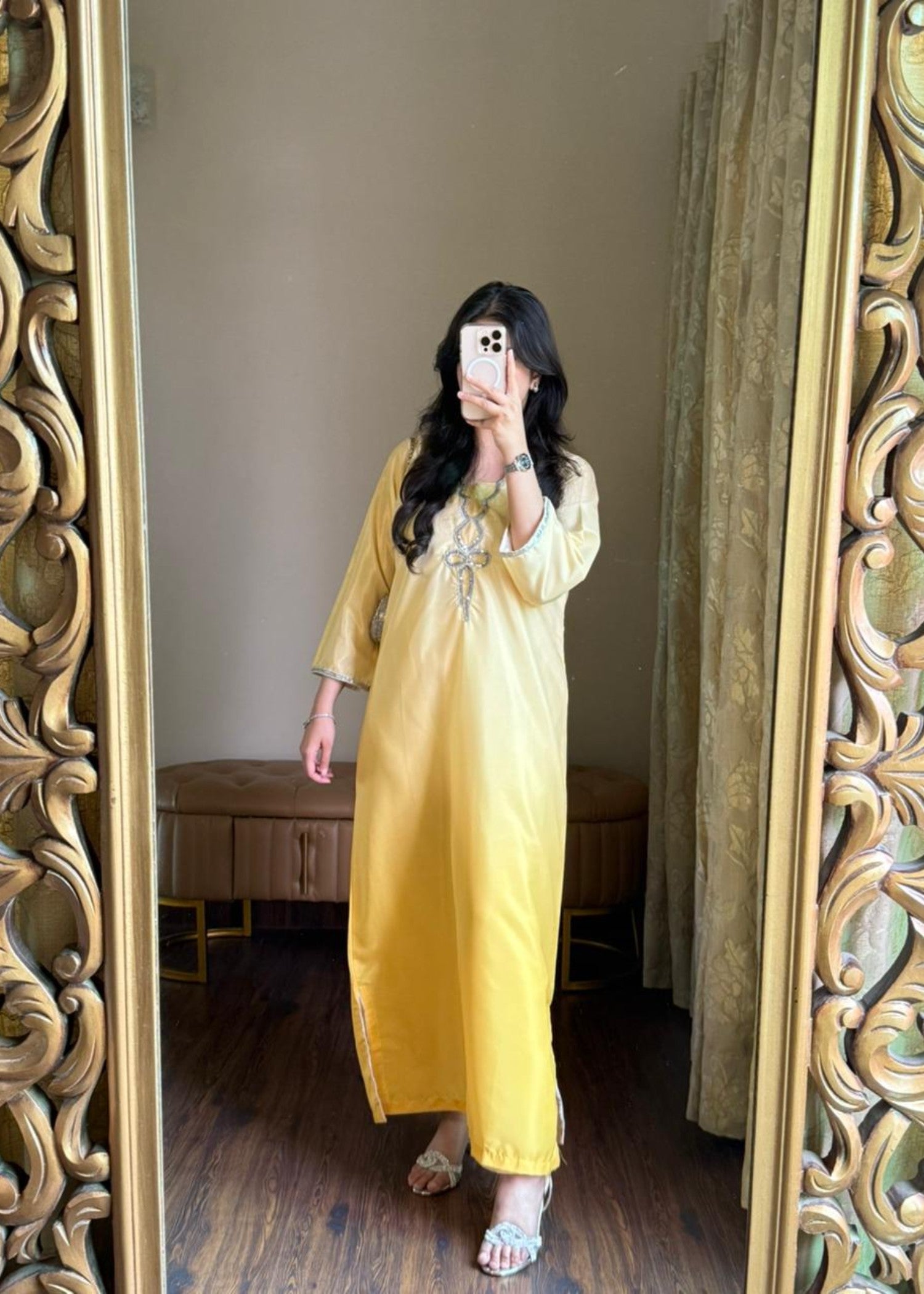 silk grip Kurta Set in Yellow