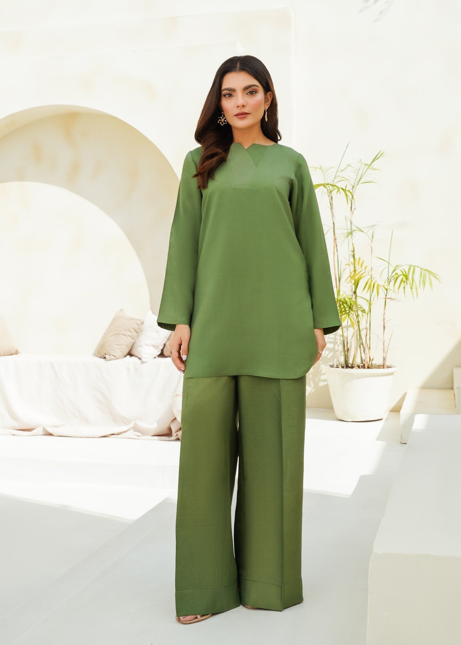 cotton silk Co ord Sets in Olive green
