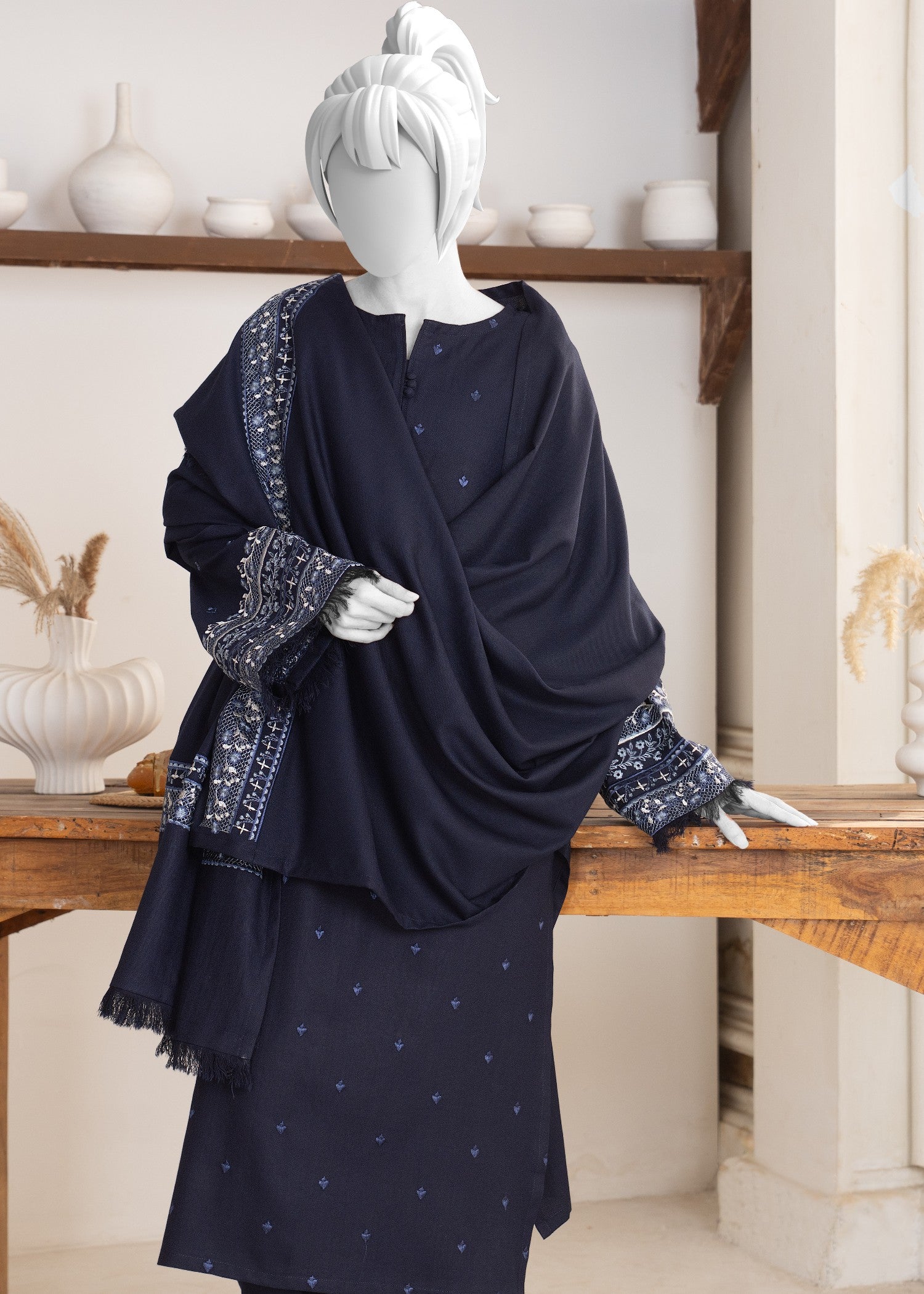 karandi Kurta Set in Navy blue