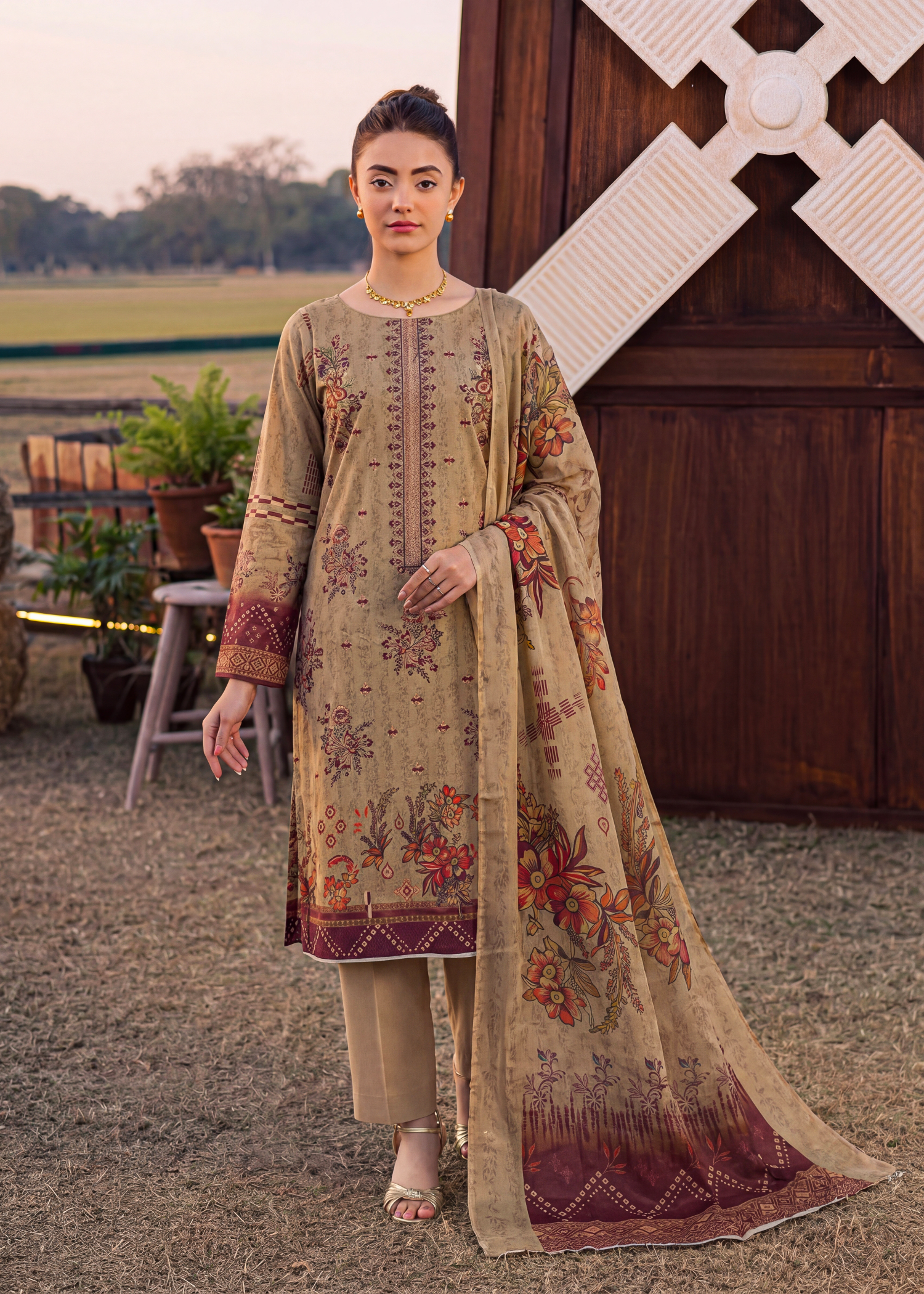 karandi Unstitched in Brown