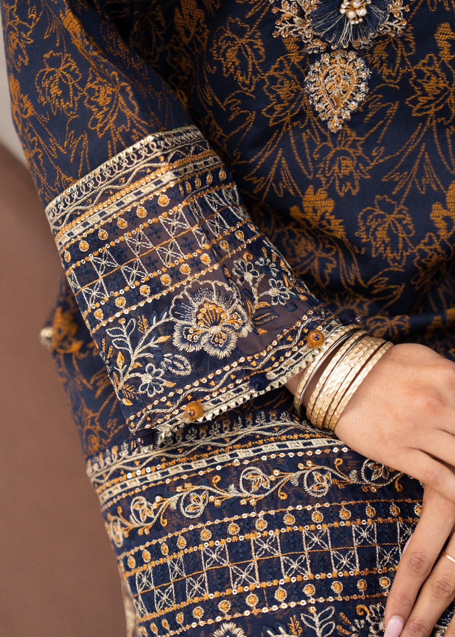 jacquard Kurta Set in Moonlight blue