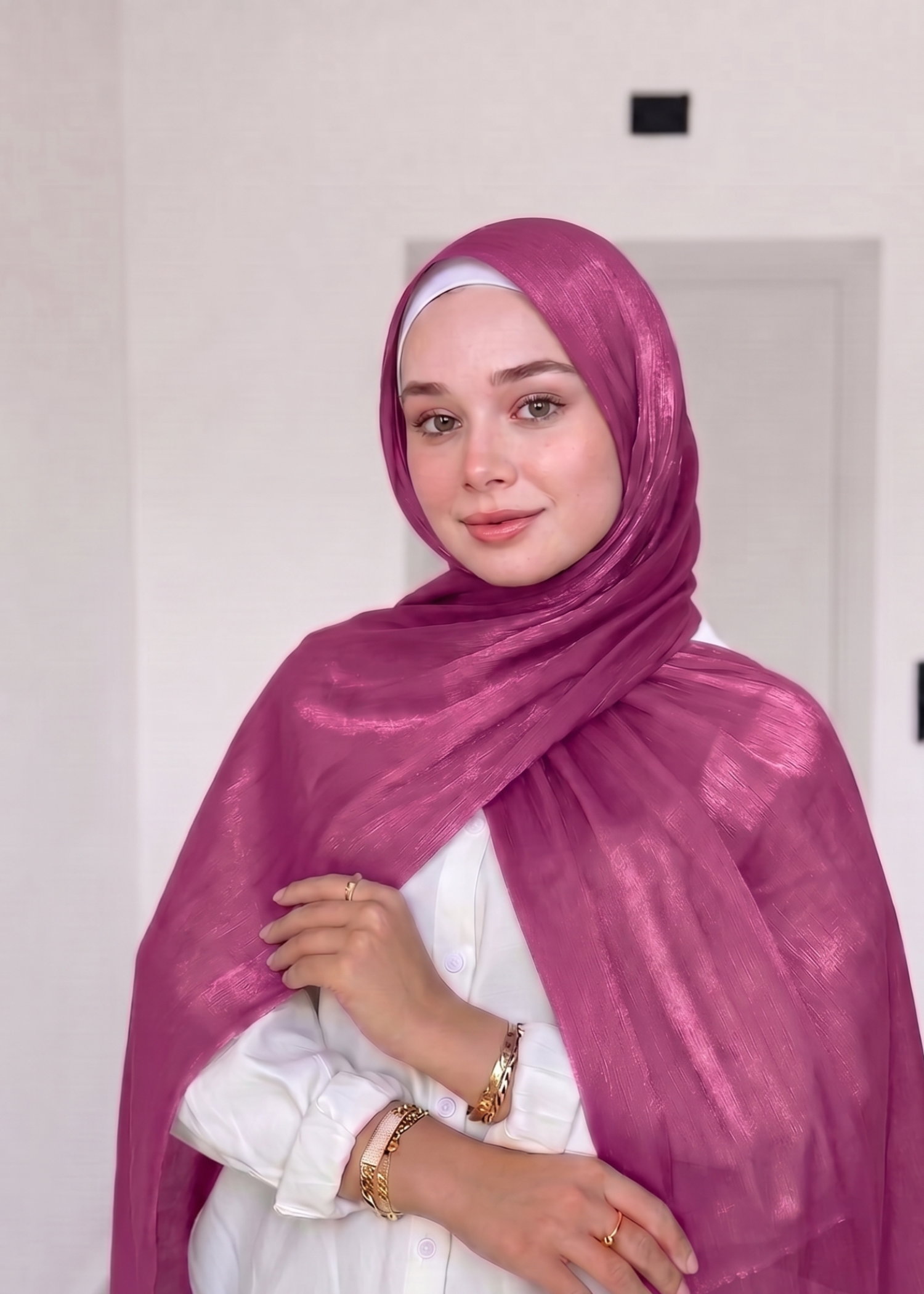 lurex organza Hijab in Fuchsia
