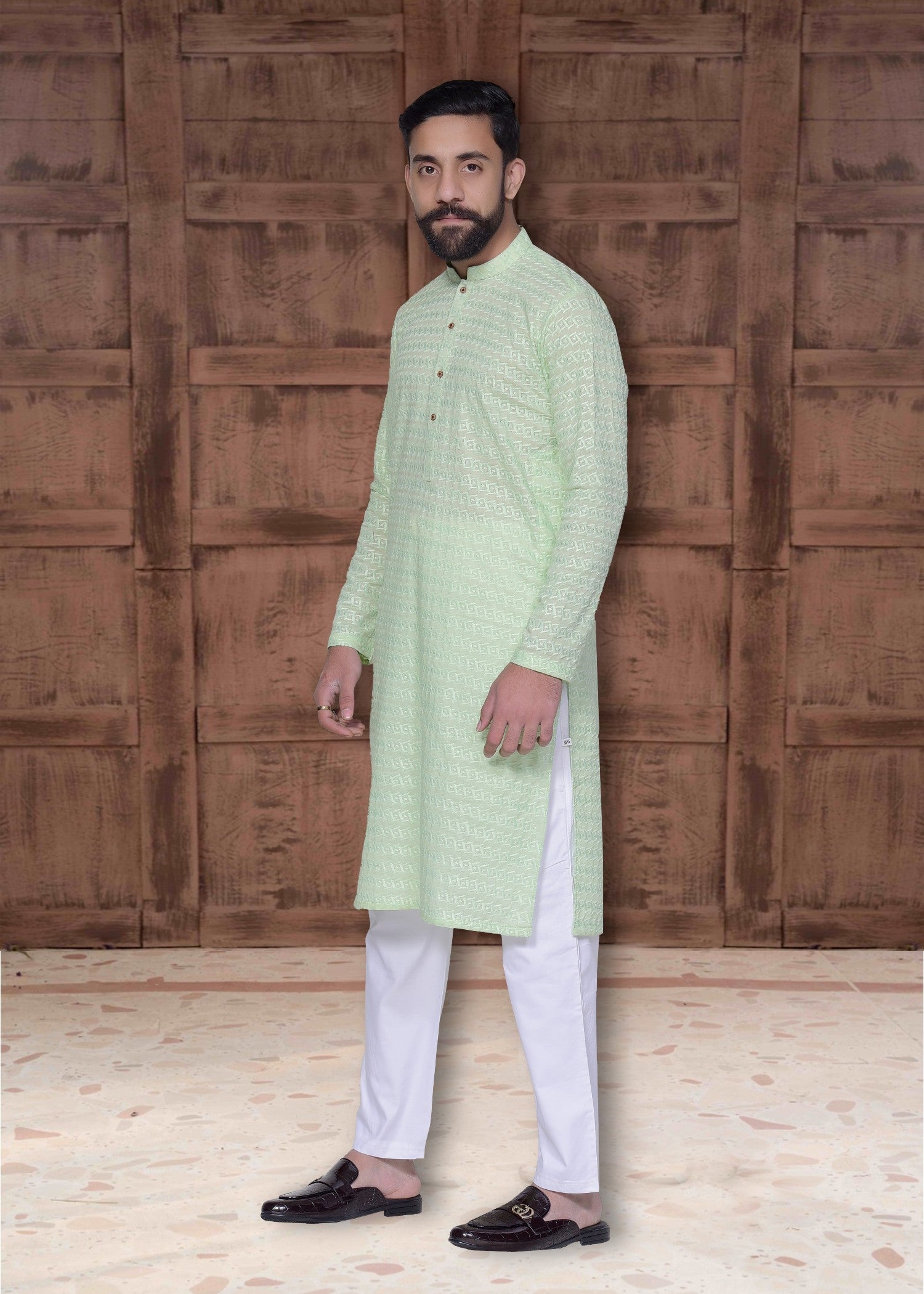 chikankari cotton Kurta in Mint green