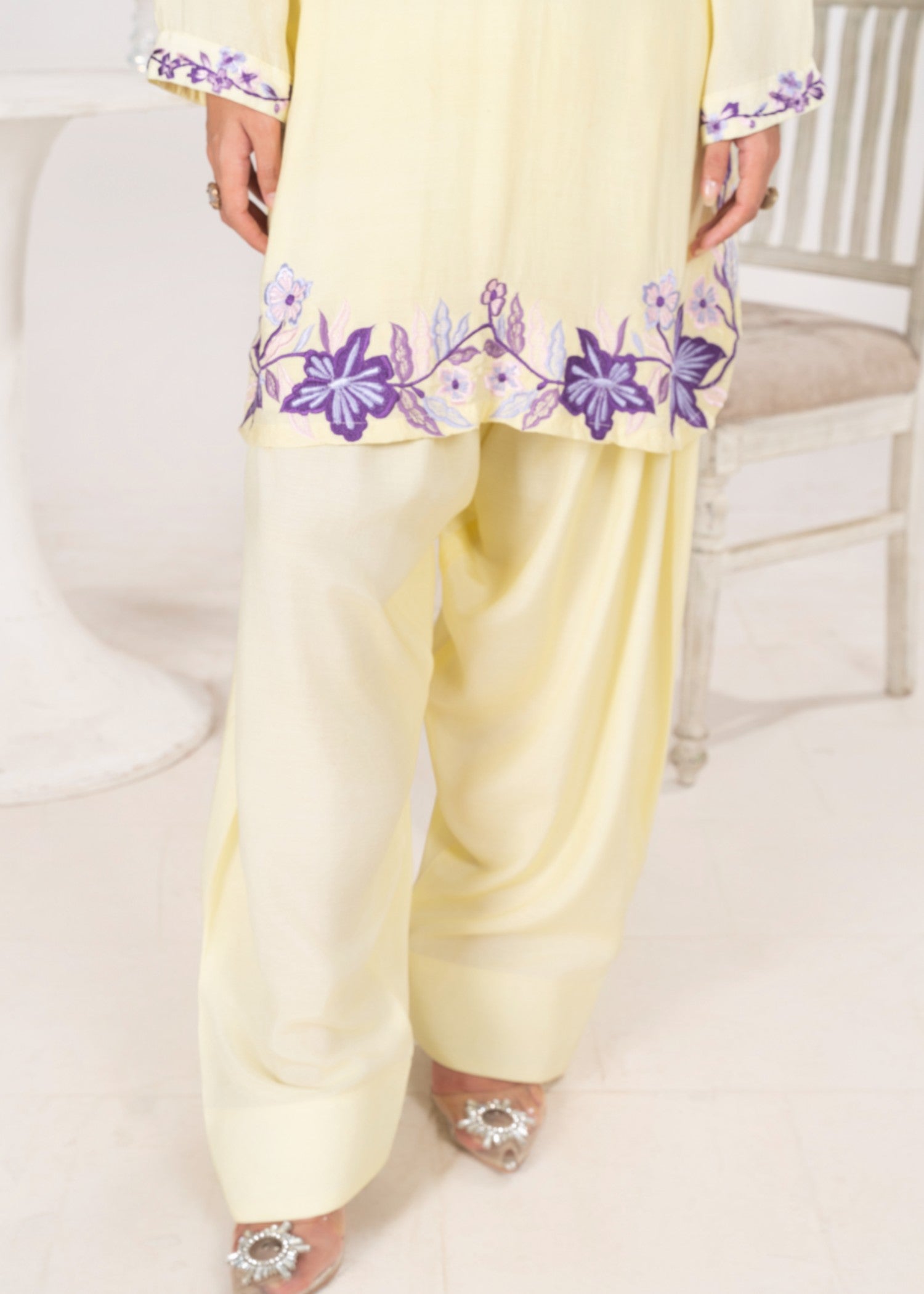 silk finish lawn Kurta Set in Lemonade