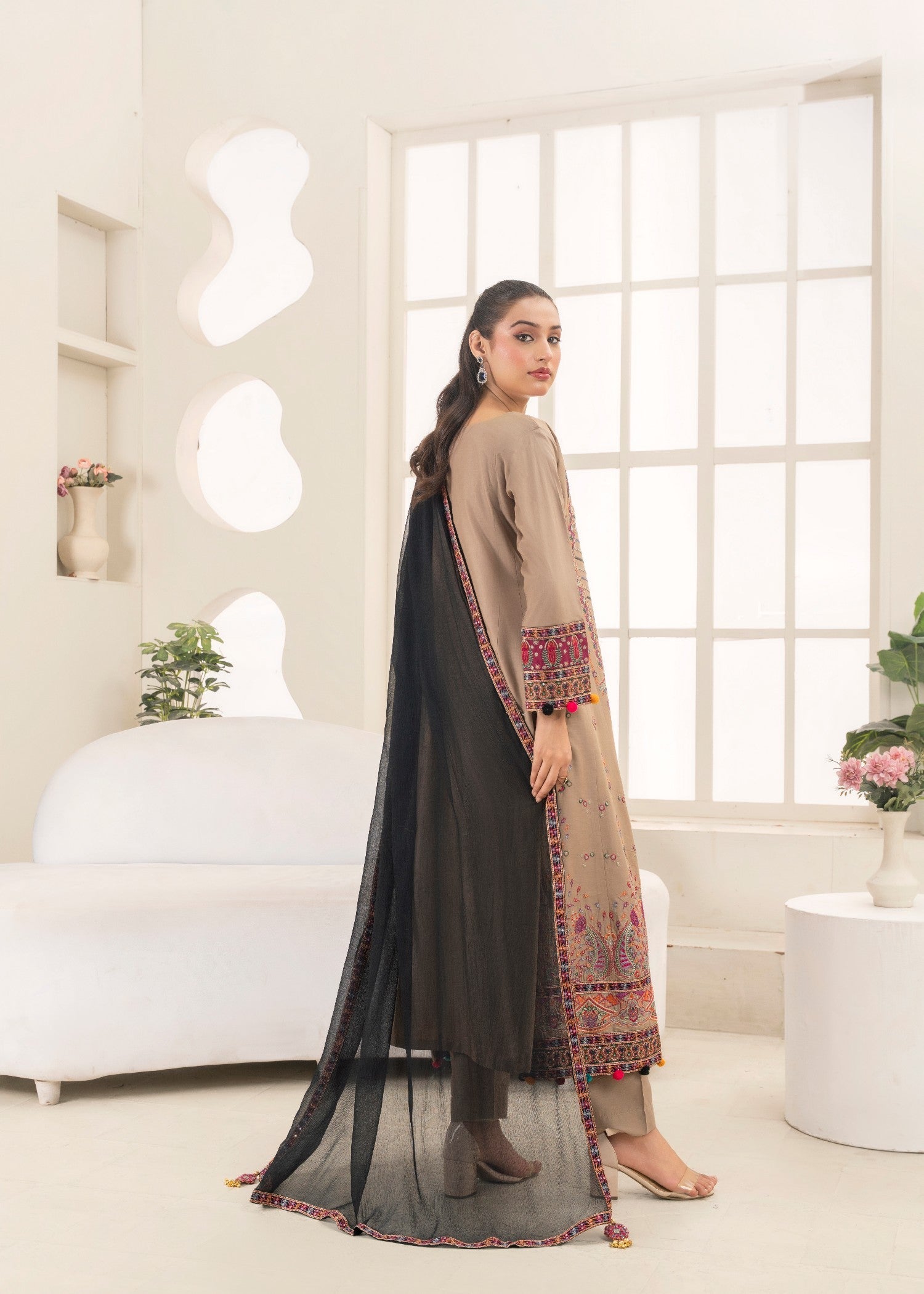 cotton Pishwas in Almond brown
