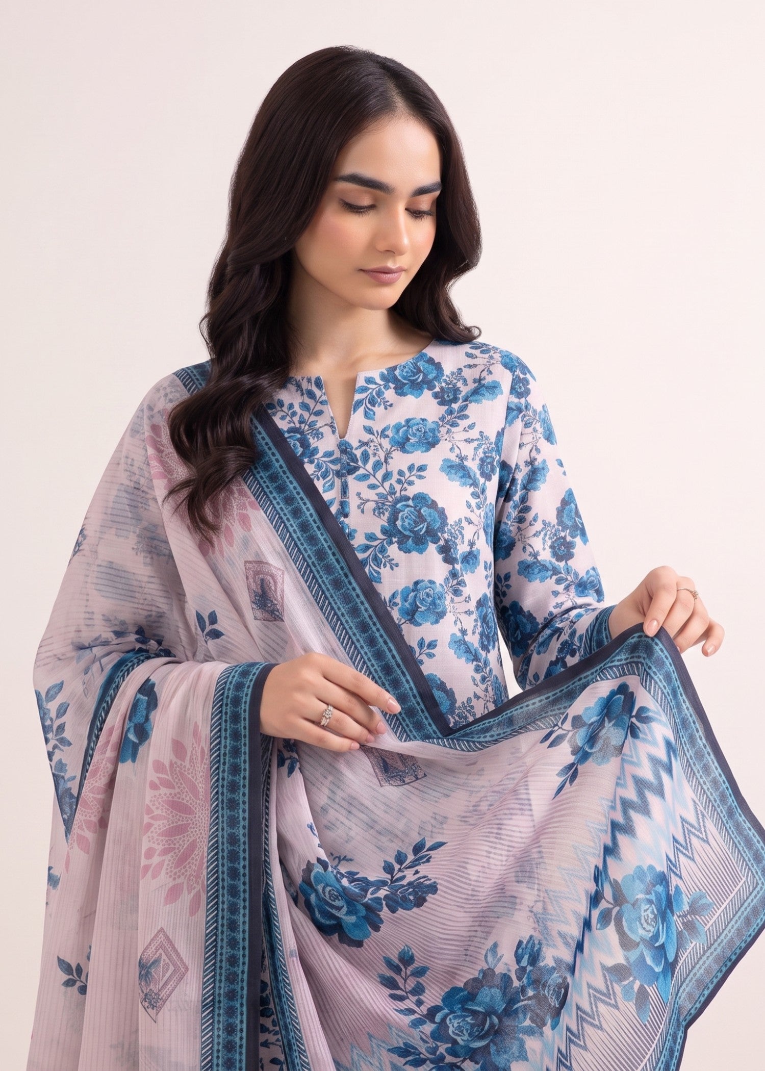 lawn Unstitched in Royal blue, periwinkle
