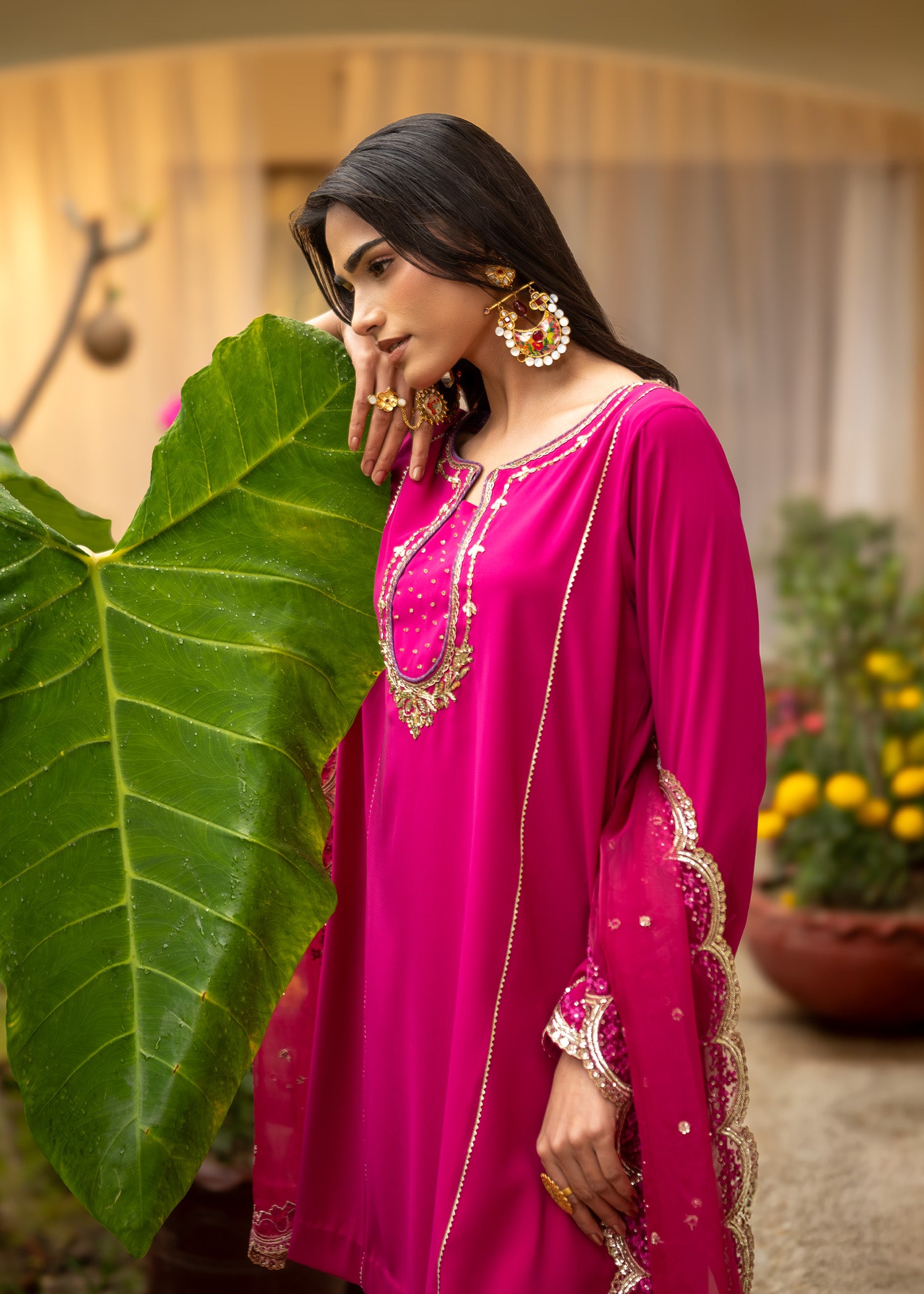 georgette Kurta Set in Magenta