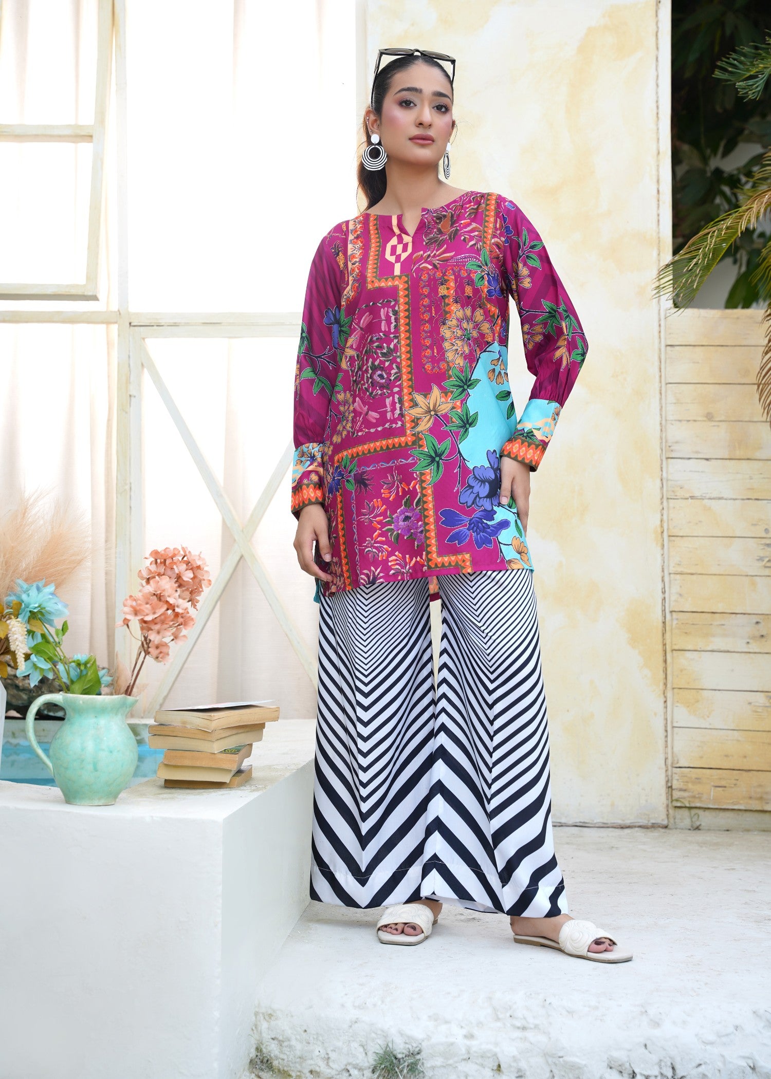 slub cambric Co Ord Sets in Claret, black
