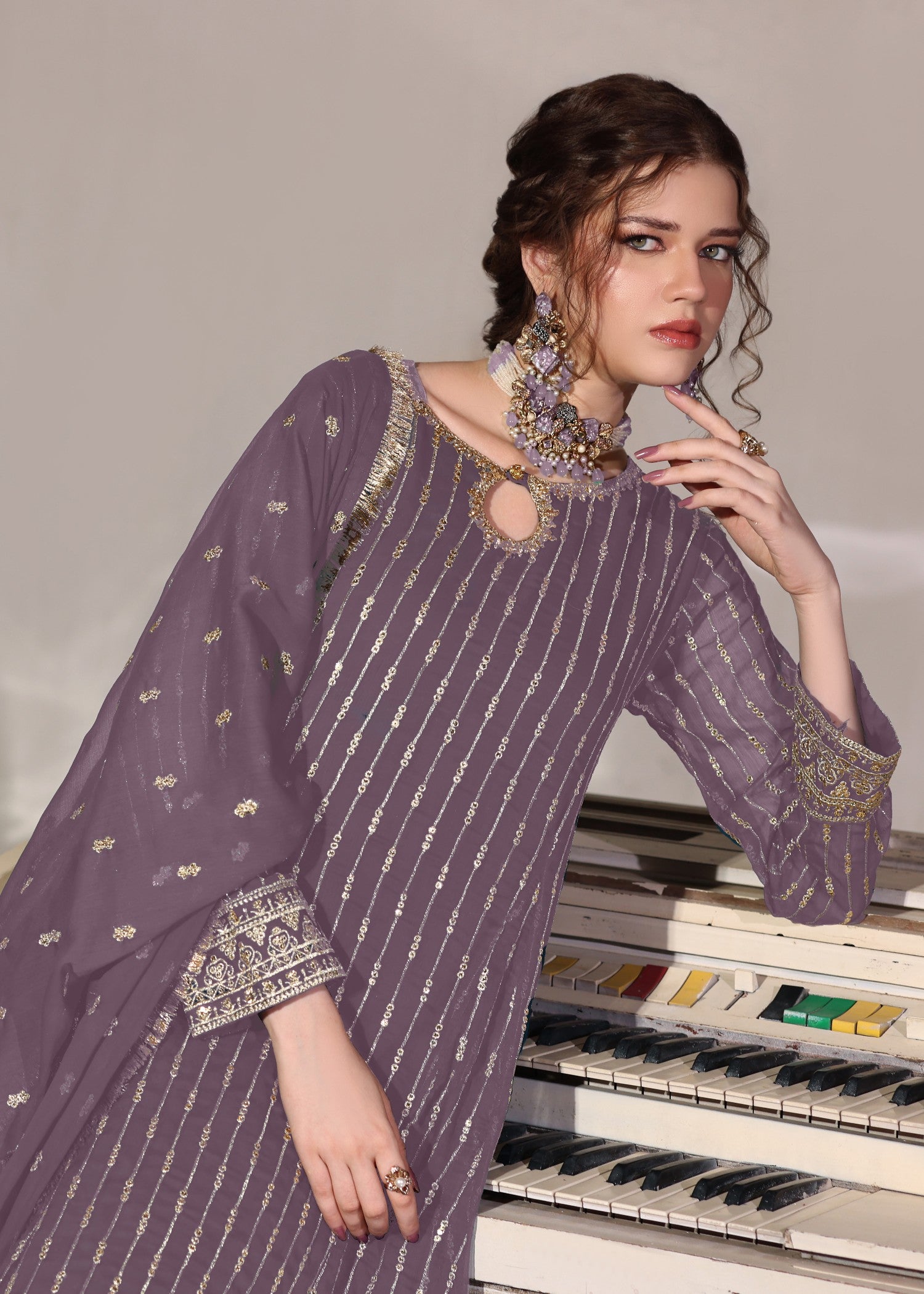 pk chiffon Pishwas in Mauve