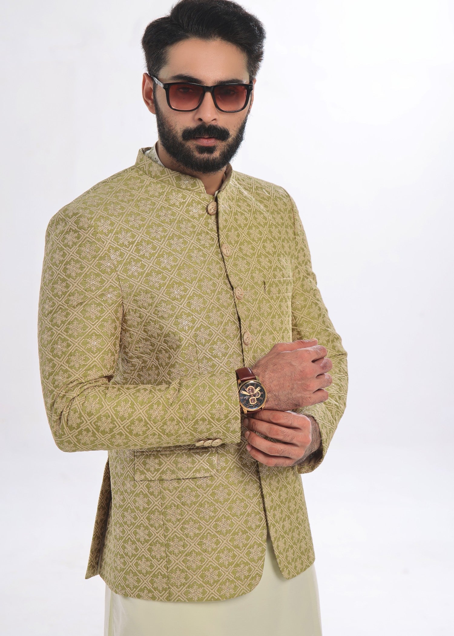 raw silk Prince Coat in Apple green