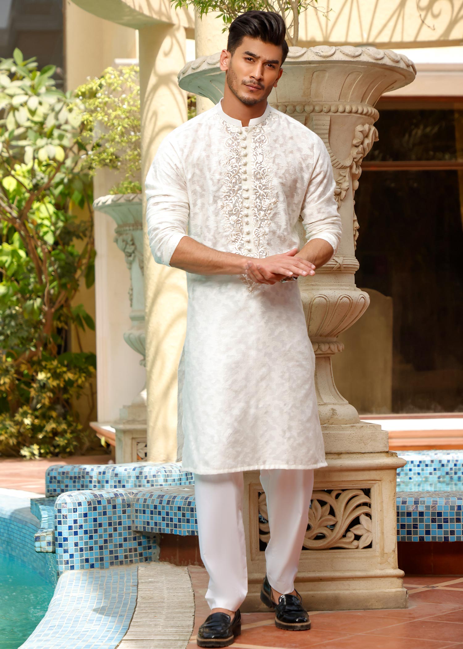 cotton net Kurta in Off-white