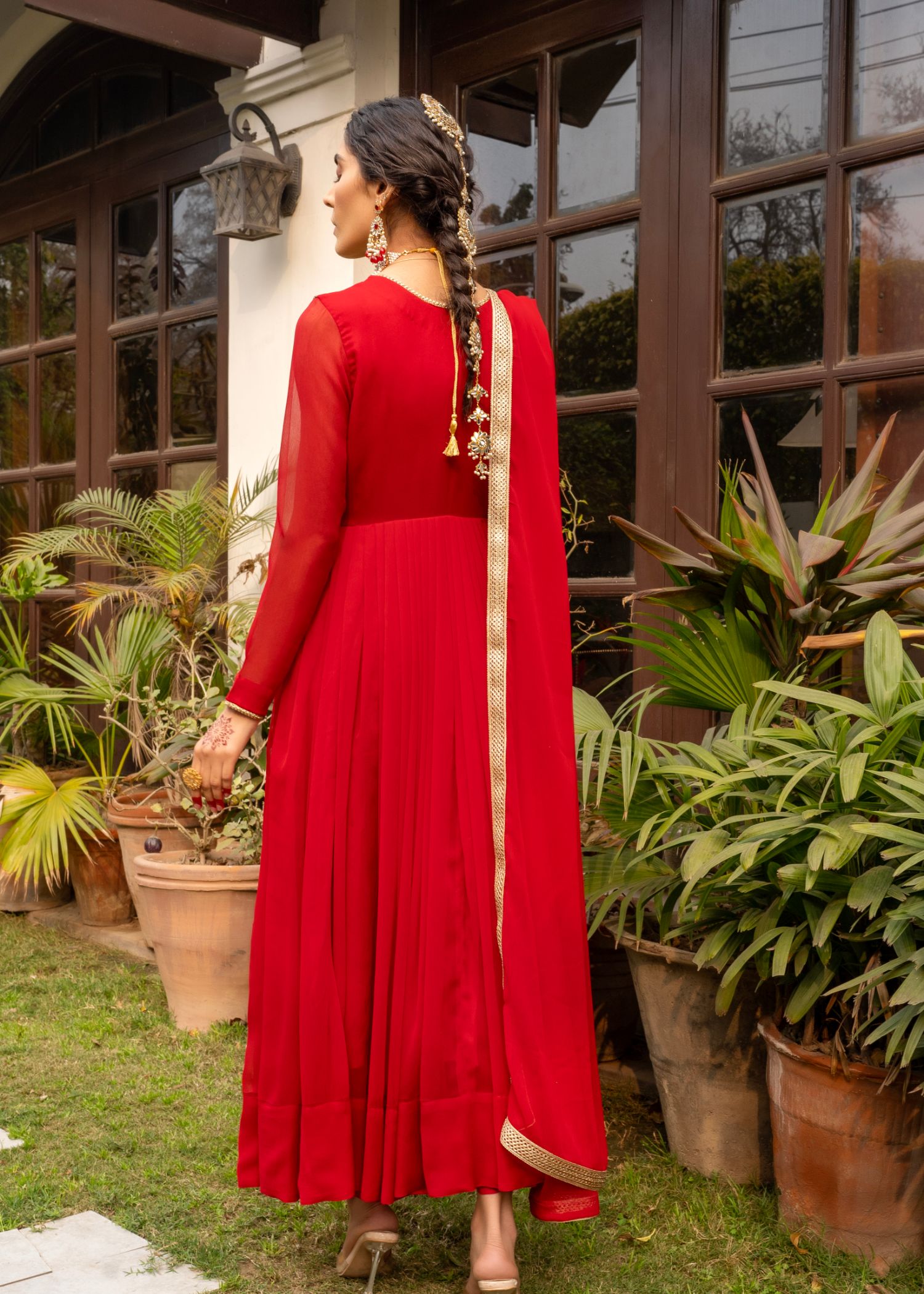 bemberg crinkle chiffon Angrakha in Red