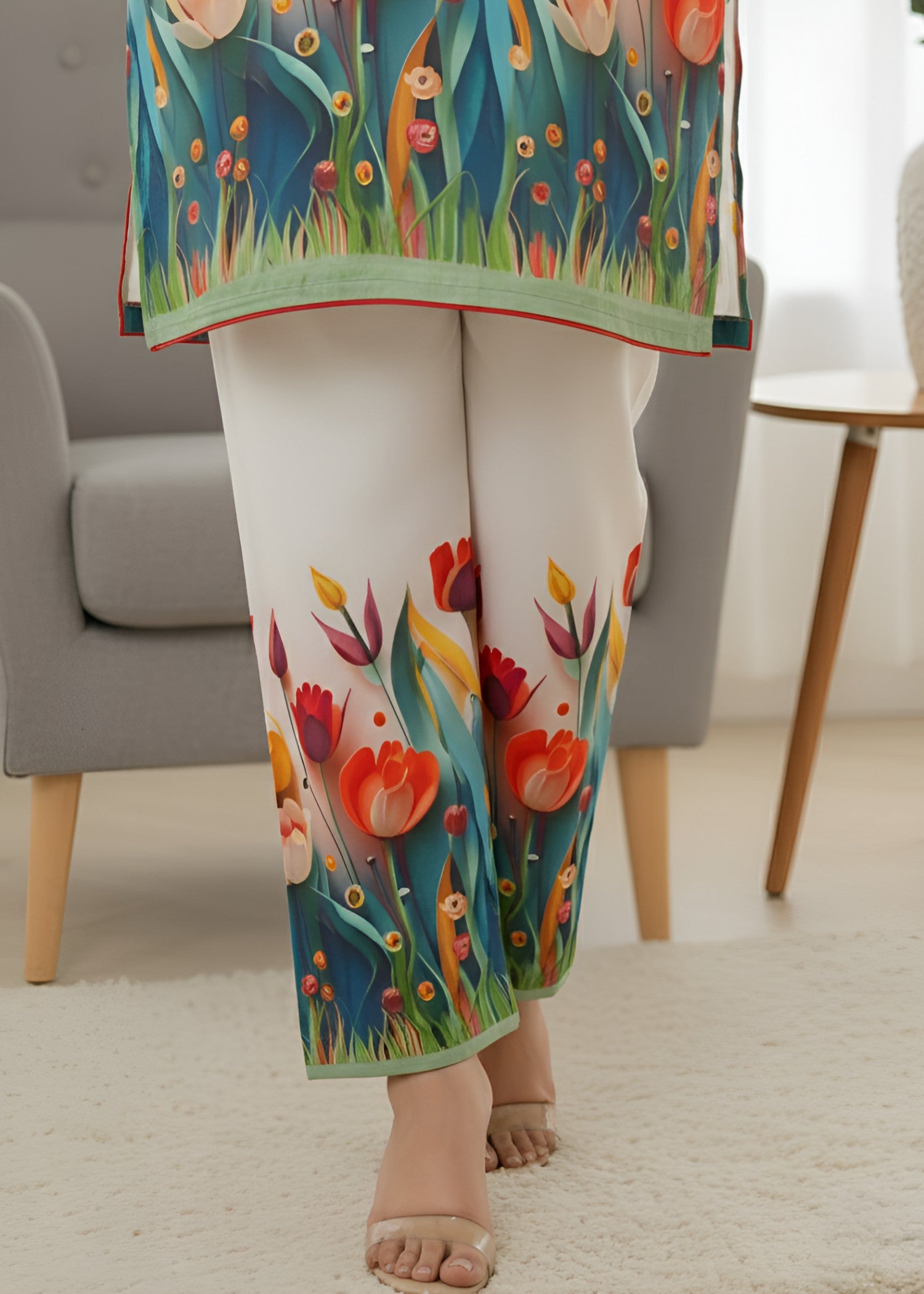crepe Kurta Set in Off-white
