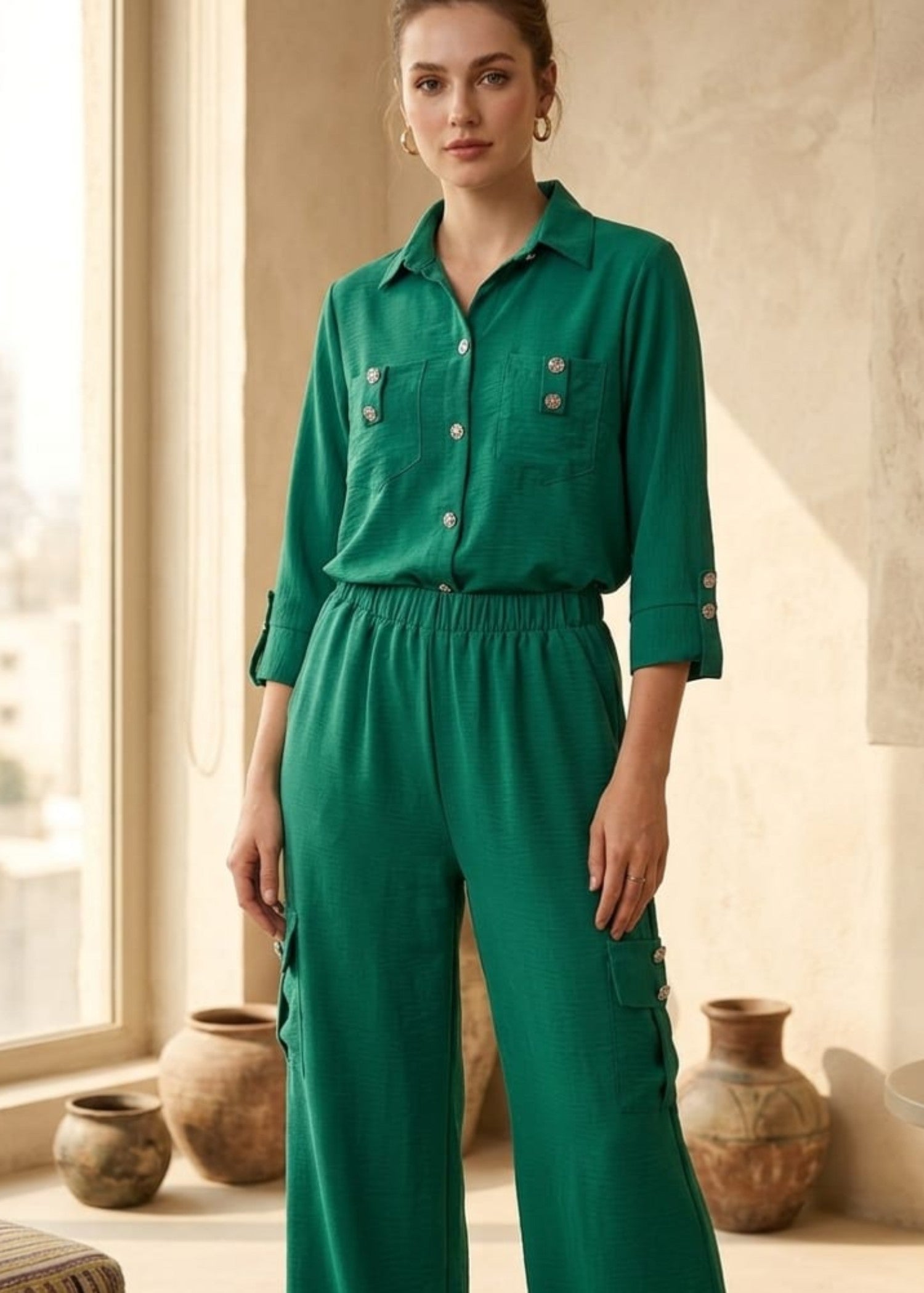 cotton jersey Co Ord Sets in Emerald green